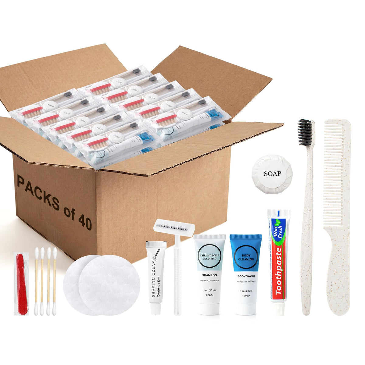 40 Kits Travel Toiletry Kit Bulk 9 in 1 Disposable Personal - HQSLsund Official Imagery - 2