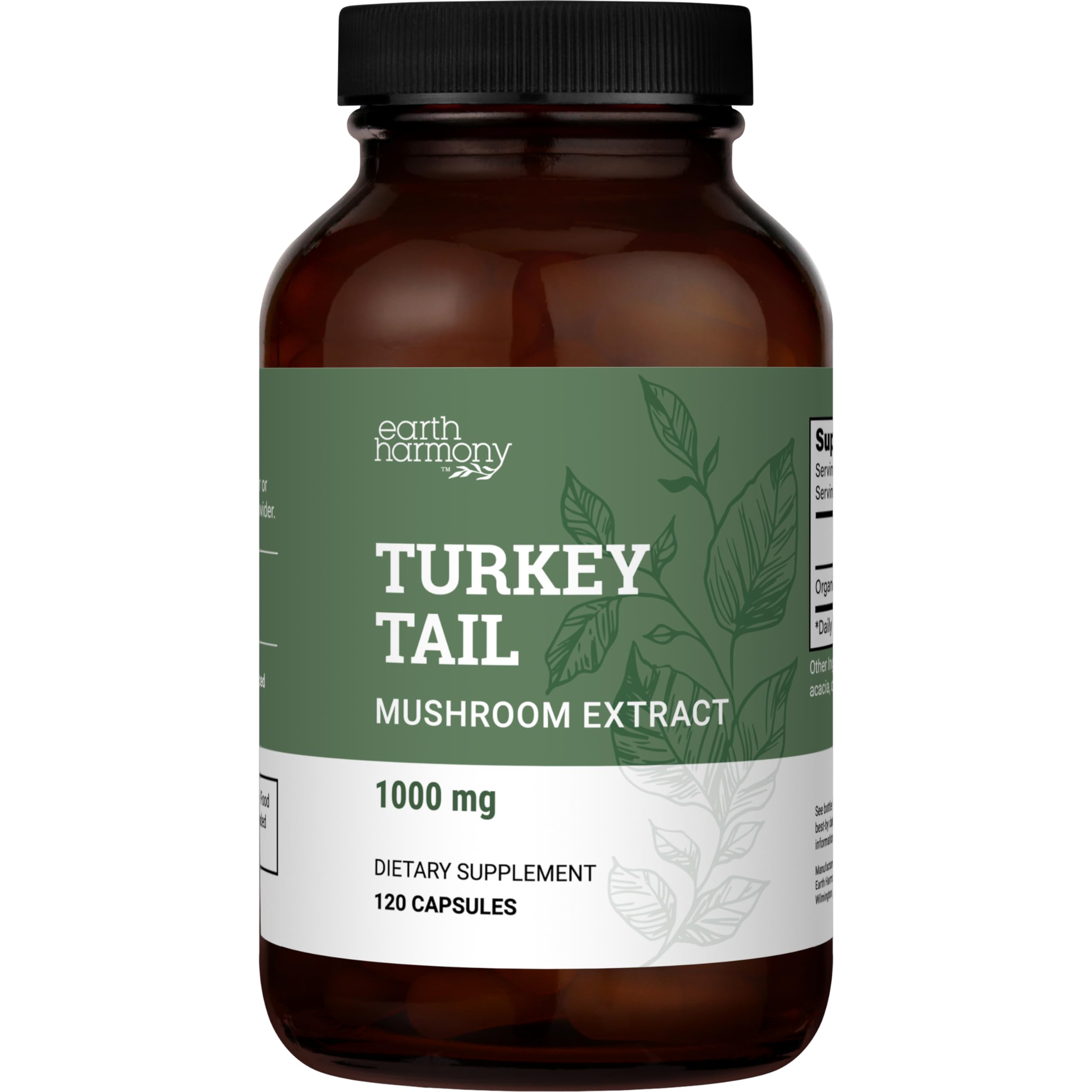 Earth Harmony Organic Turkey Tail Mushroom Capsules (1000mg Pure - Product Imagery