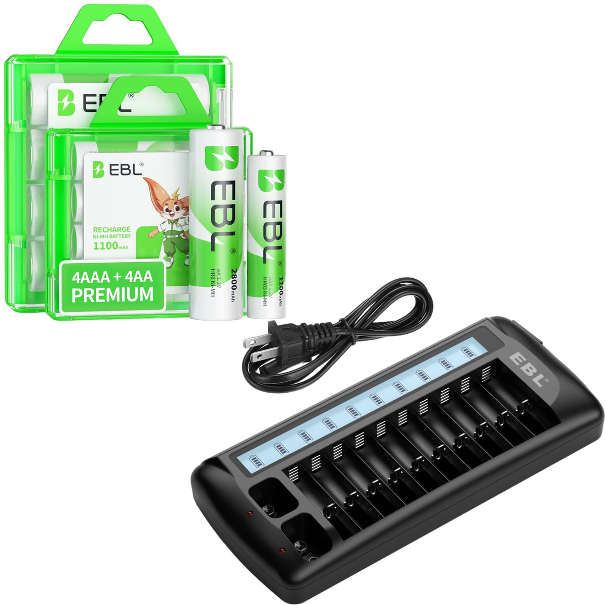 EBL AA Rechargeable Batteries 2800mAh 4 Pack and AAA - EBL Official Imagery - 2
