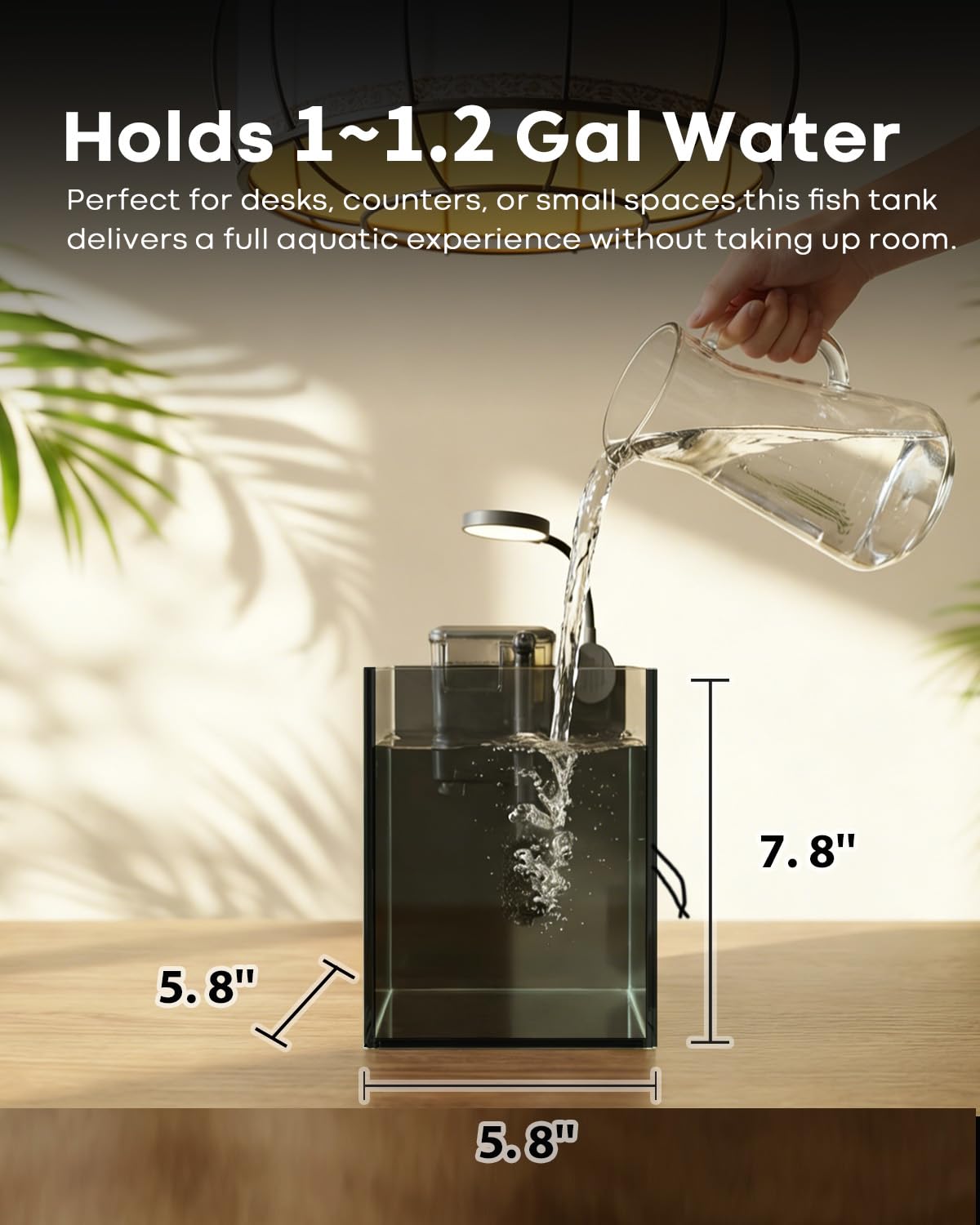 Wonderfactory 1.25 Gallon Fish Tank Small Glass Aquarium Kit Starter Set Dark Background – product photo (Starter Kits)