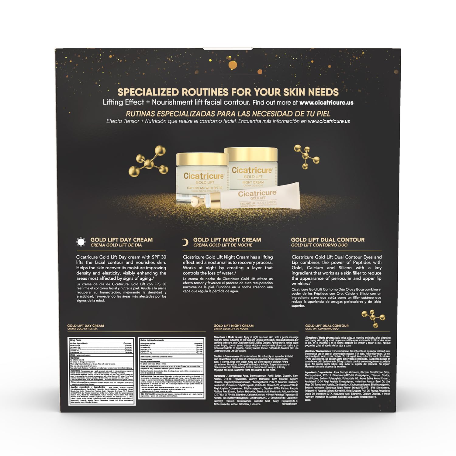 Cicatricure Gold Lift Anti Aging Gift Set, Day, Night & Eye Cream, 3-Pack