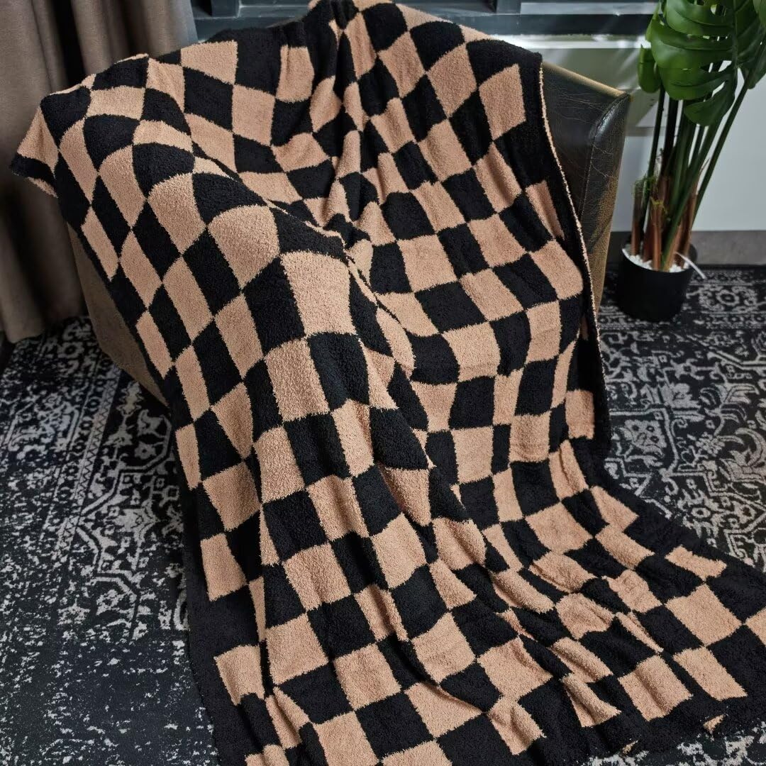 XING7DAY Soft Checkered Throw Blanket, Ultra Cozy Knit Throw Blanket Fluffy Fuzzy Reversible Checkerboard Blanket for Tr