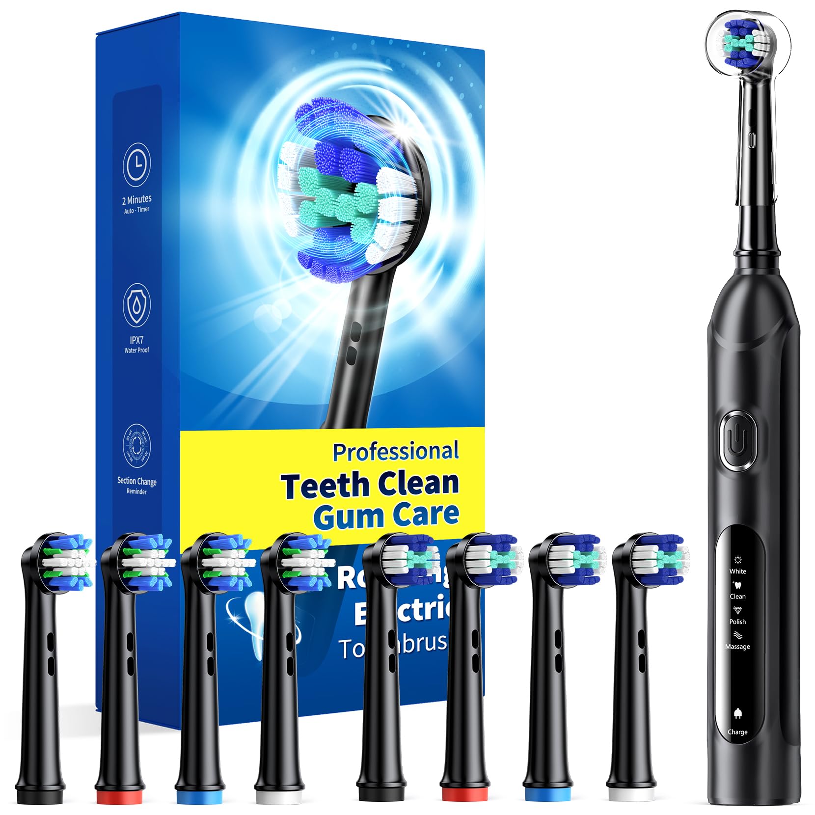 Rotating Electric Toothbrush for Adults, 8 Heads 2 Types, 4 - Product Imagery