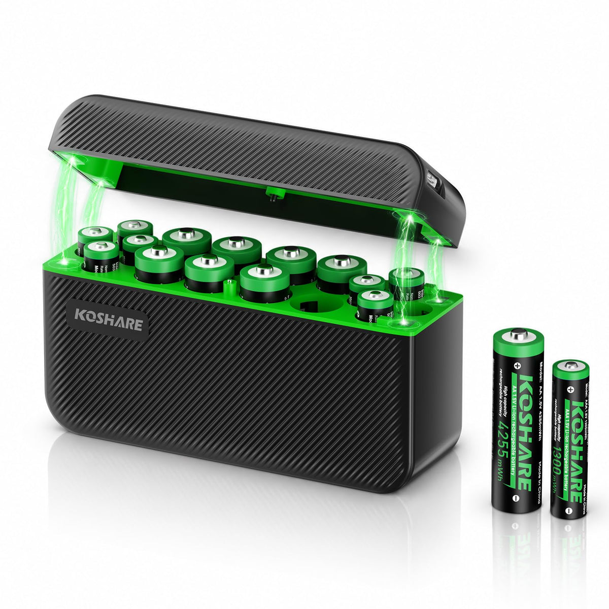 1 5V Rechargeable 8AA 8AAA Batteries Lithium with 16 Slot - KOSHARE Official Imagery - 2
