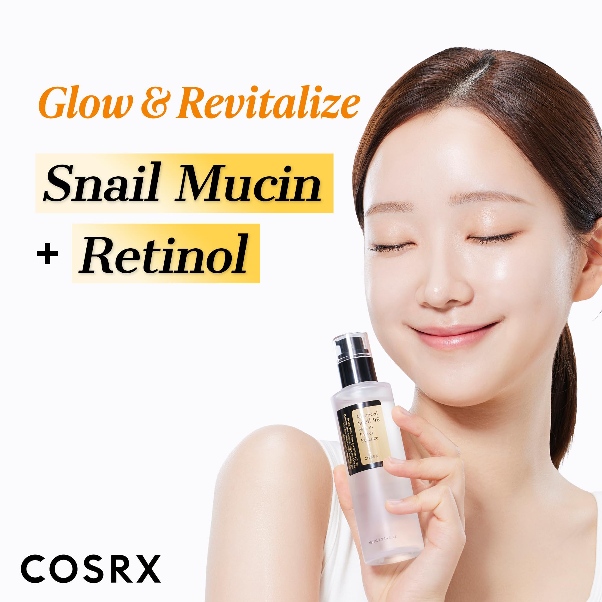 COSRX Snail 96% Mucin Essence and Retinol 0.1% Cream mini sample, skincare products with snail mucin and retinol for skin renewal.