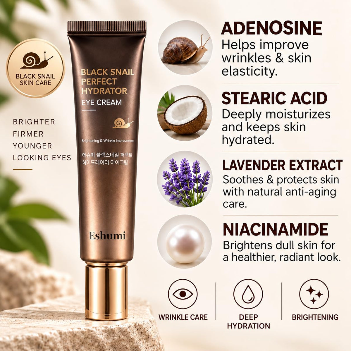 ESHUMI Black Snail Perfect Hydrator Eye Cream, Brightening & Wrinkle Improvement, Korean Premium Skincare 40ml/1.35 fl.o