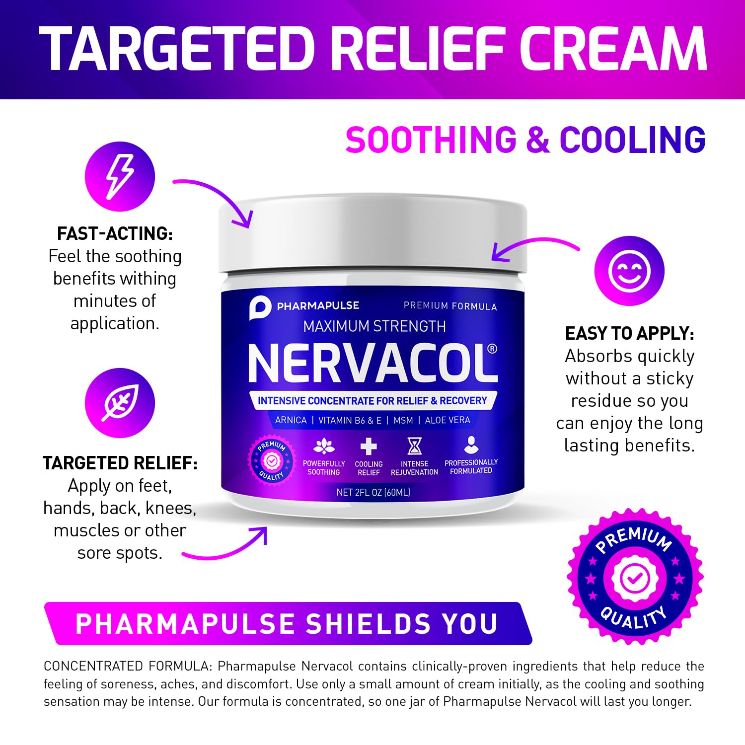 Pharmapulse Neuropathy Cream – Maximum Strength for Feet, Hands, Legs, Toes, Lower Back - Alpha Lipoic Acid, Arnica, Vitamin B6, Aloe Vera, MSM - Effective Soothing