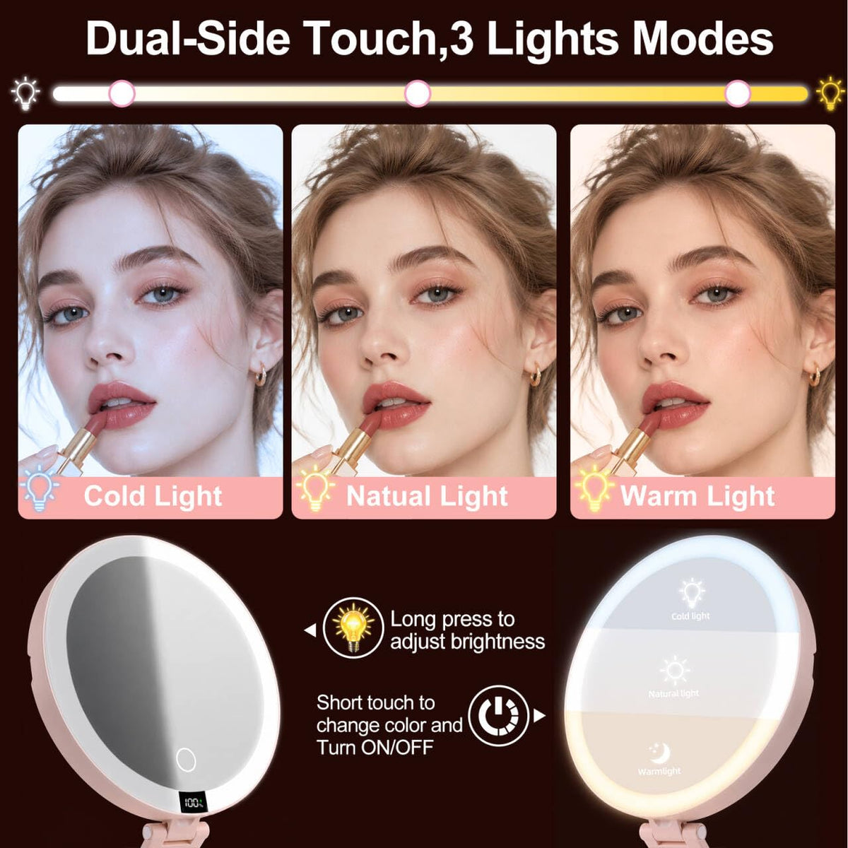 HAISSKY Lighted Travel makeup Mirror,20X/1X Magnification Foldable Vanity Mirror – Pink ( Makeup Mirror With Light), Acr