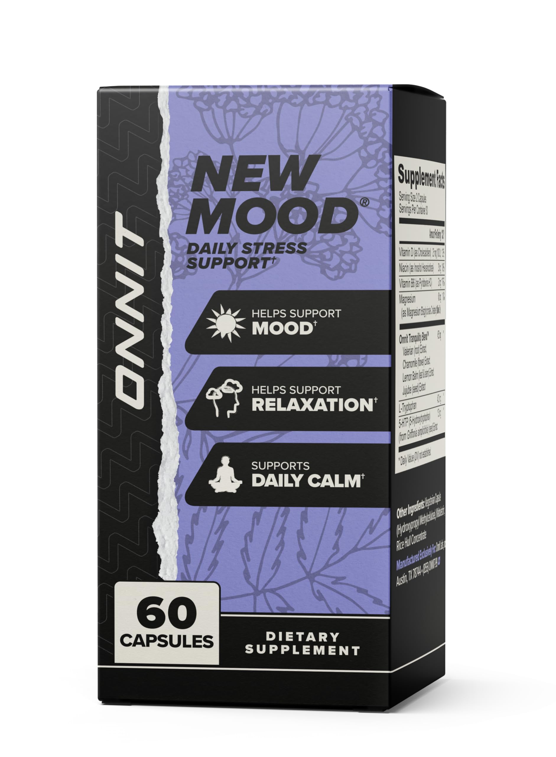ONNIT New Mood Stress & Sleep Support Supplement with 5-HTP, 60 Count