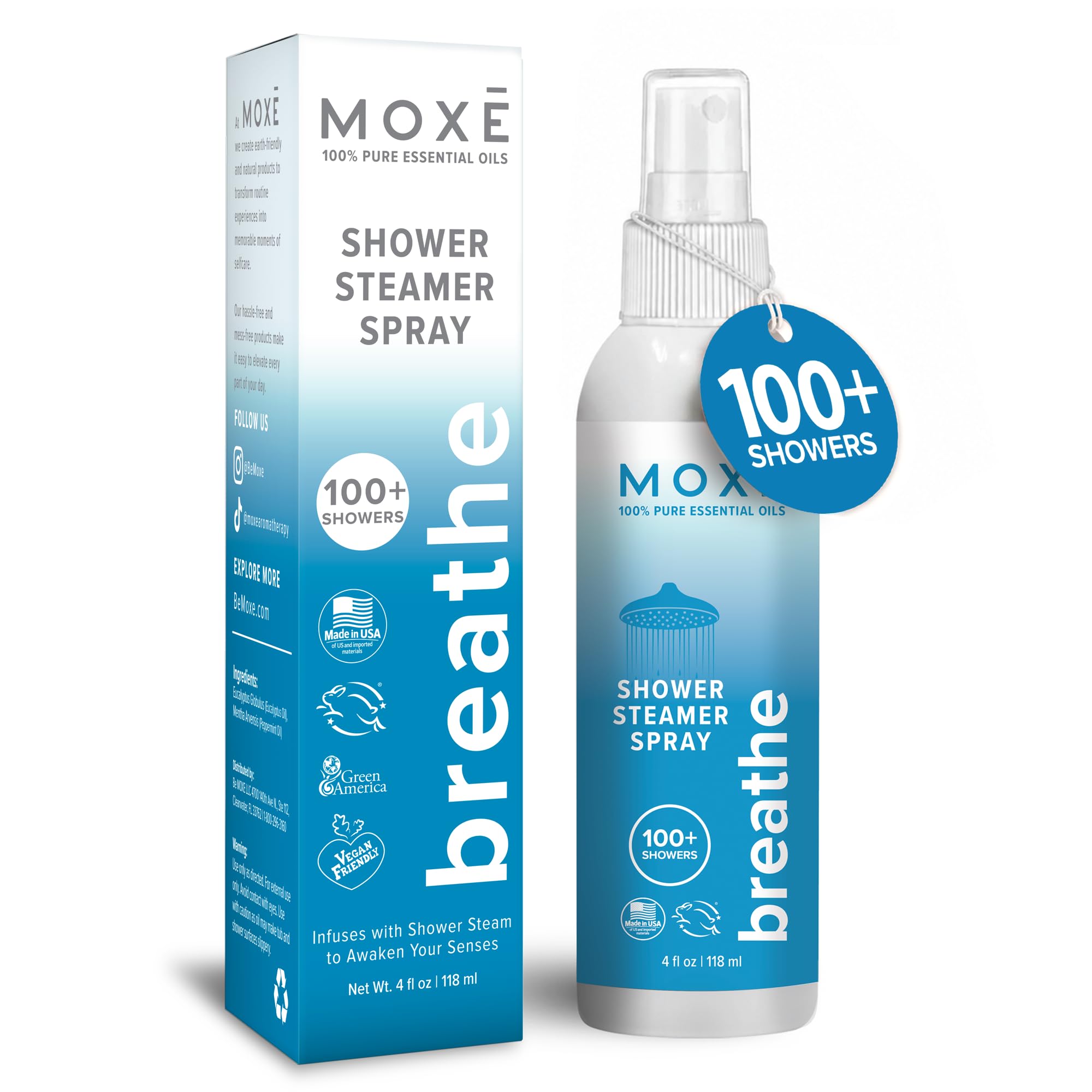 MOXĒ Breathe Shower Steamer Spray for Congestion & Sinus Relief, 4oz