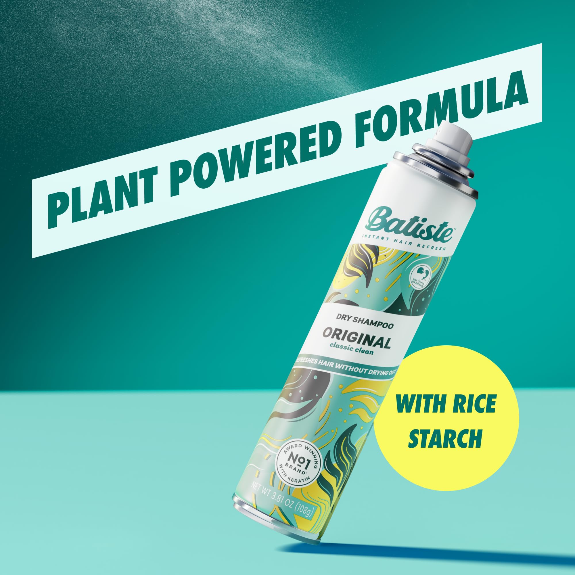 Batiste Dry Shampoo pack of 3 bottles, waterless original formula, 3.81oz each, for fresh, clean hair without water.