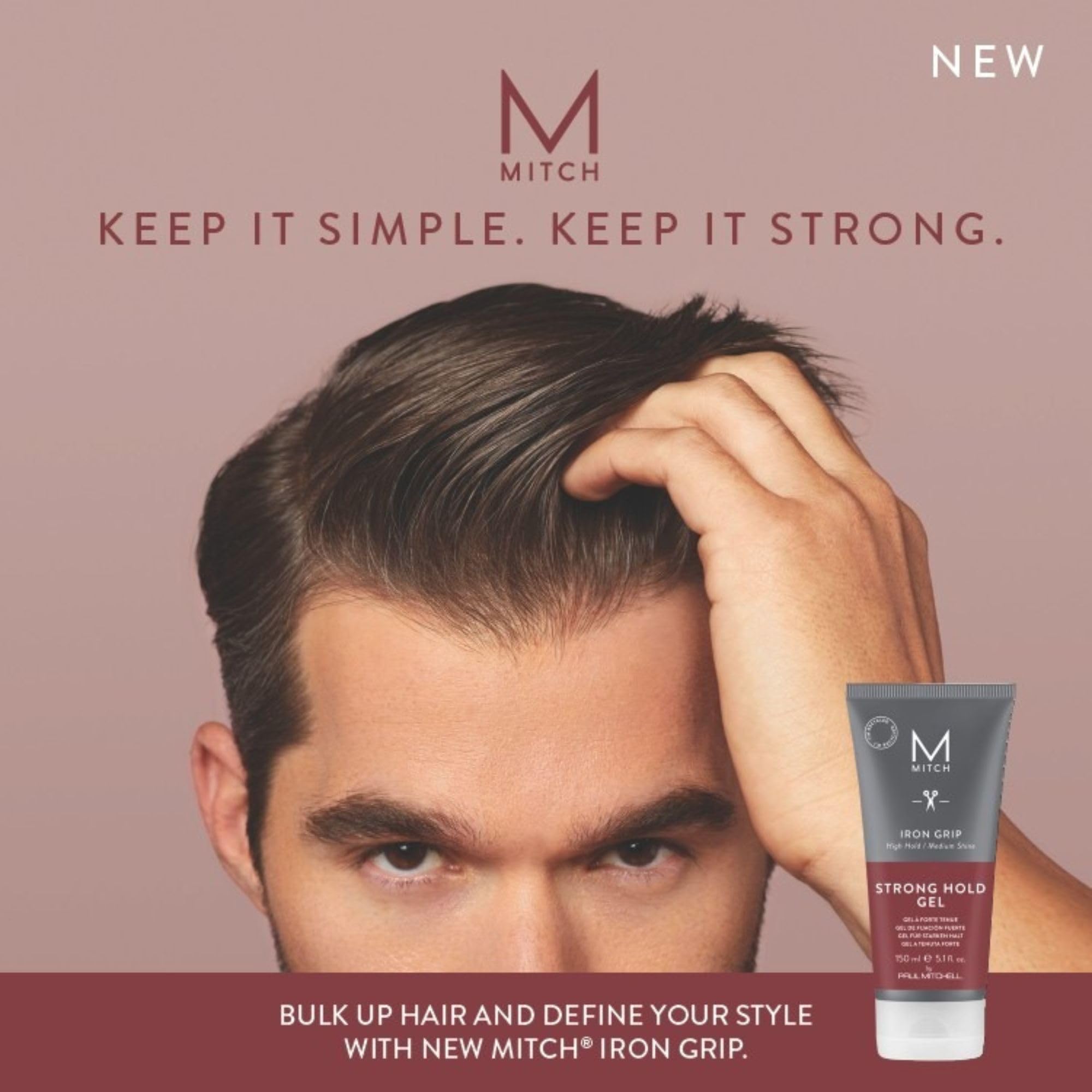 MITCH by Paul Mitchell Iron Grip Strong Hold Gel, High Hold, Medium Shine, For All Hair Types + Textures, 5.1 fl. oz