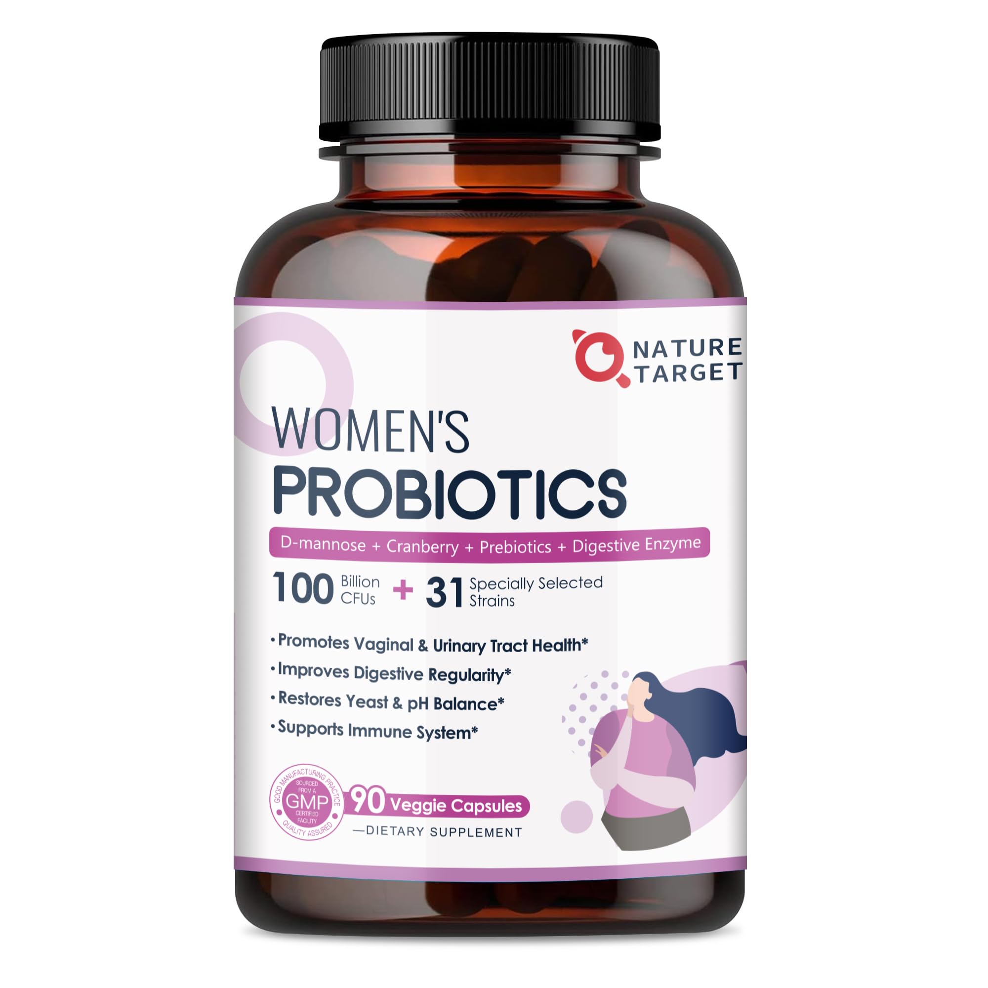 NATURE TARGET Probiotics for Women, 100 Billion CFU, 90 Veggie - Product Imagery