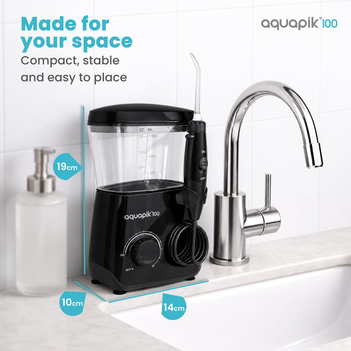 Aquapik 100 Black Water Flosser Countertop Water Pick for - Boston Tech Official Imagery - 8