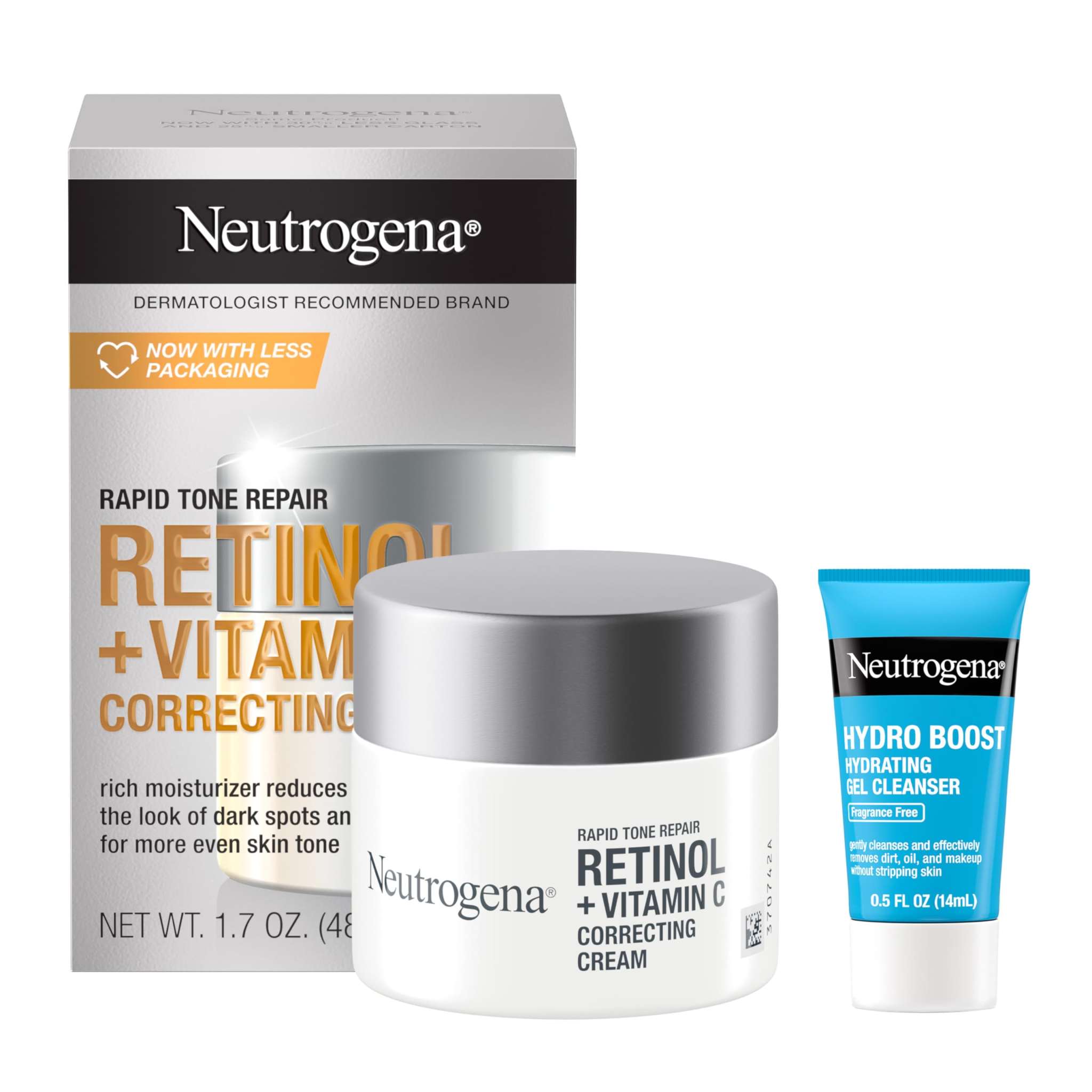 Neutrogena Rapid Tone Repair moisturizer with retinol and vitamin C in a 1.7oz jar, showing the product container and label.