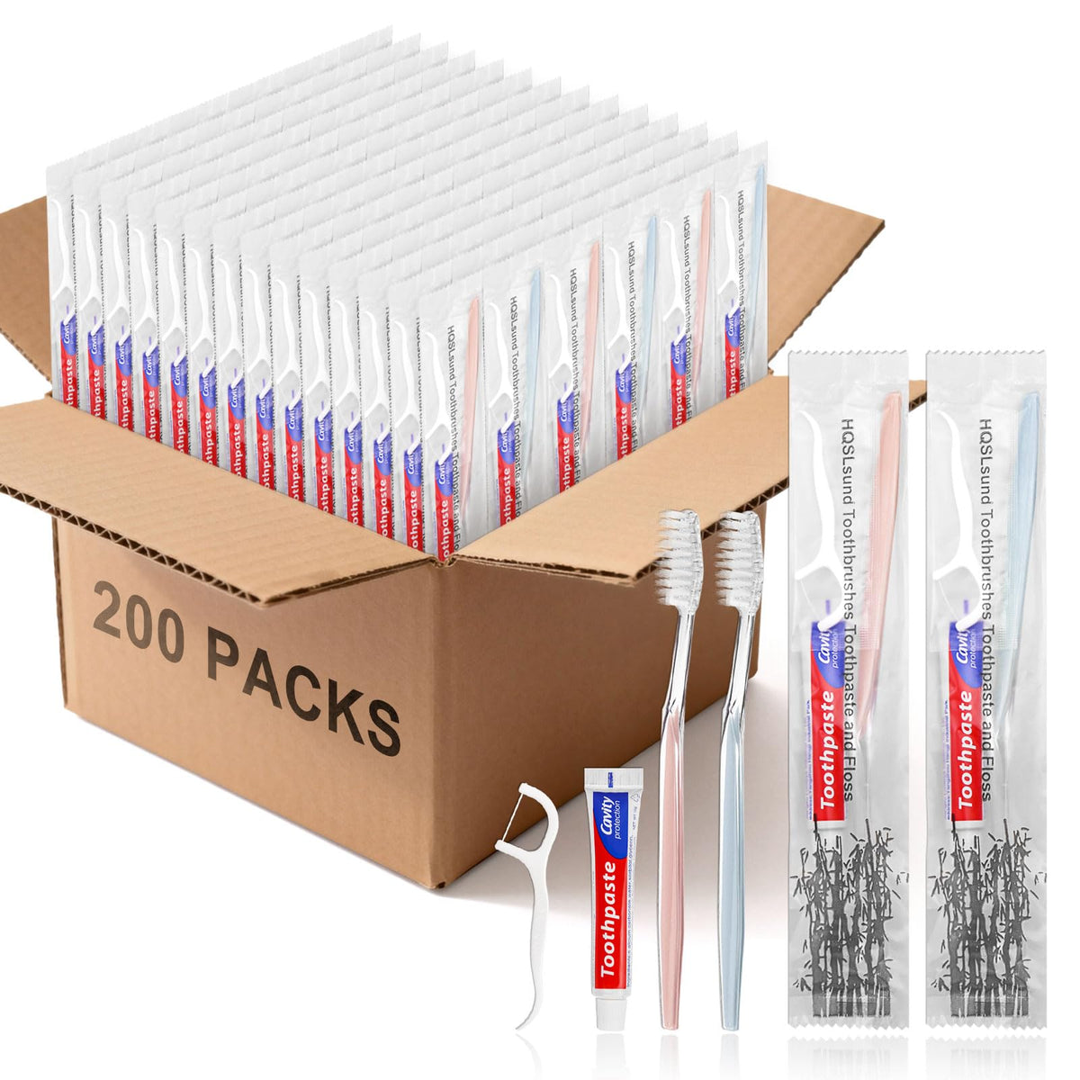 200pcs Disposable Toothbrushes with Toothpaste Floss 2 - HQSLsund Official Imagery - 1