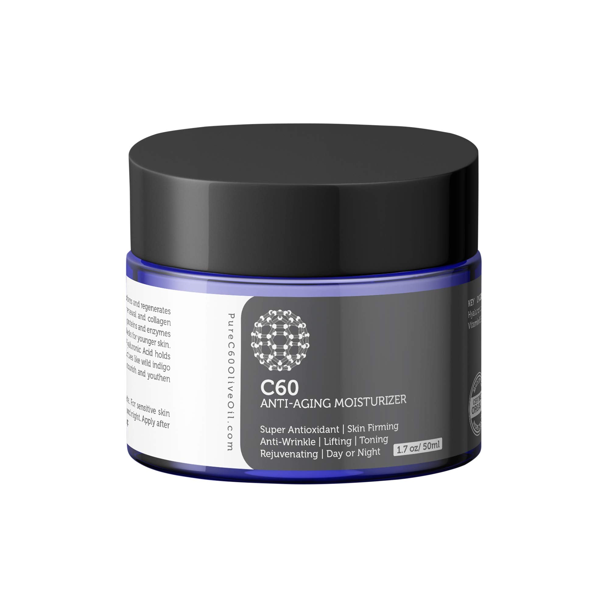 C60 Anti-Aging Moisturizer Face Cream 50ml with Hyaluronic Acid, - Product Imagery