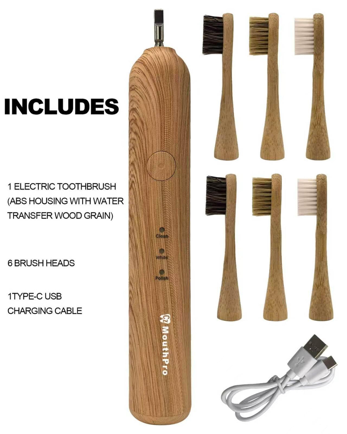 Bamboo Electric Toothbrush 6 Replaceable Bamboo Brush Heads - CzMouthPro Official Imagery - 7