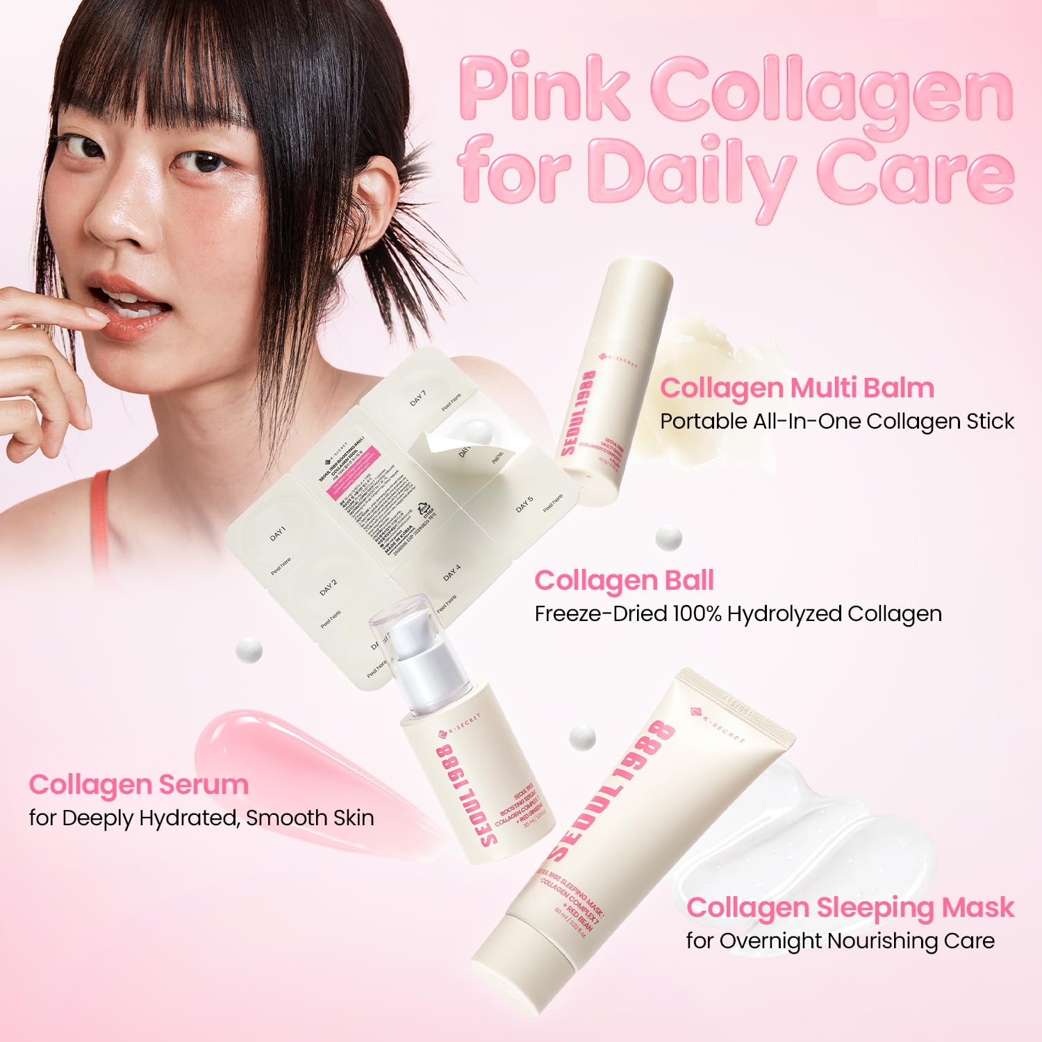 K-SECRET SEOUL 1988 Collagen Boosting Serum | Deeply Hydrating Serum with 7-Type Collagen Complex, Niacinamide, Ceramide NP, and Red Ginseng | Korean Skincare, 30ml / 1.01 fl oz