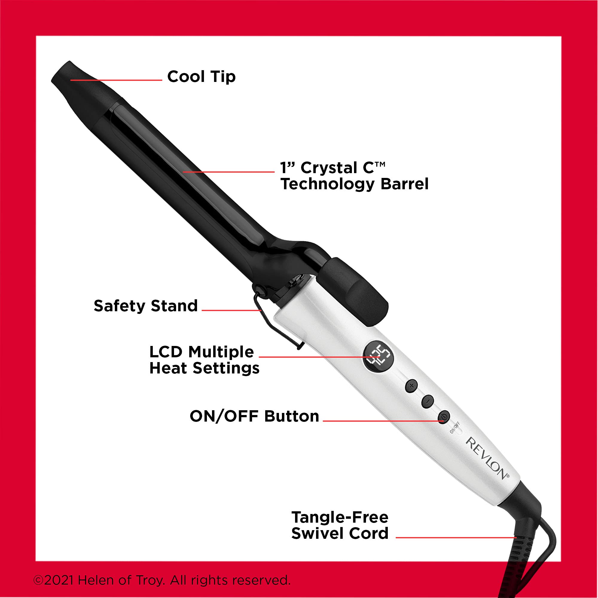 Revlon Crystal C ceramic 1-inch curling iron for creating smooth, shiny curls with durable ceramic technology.