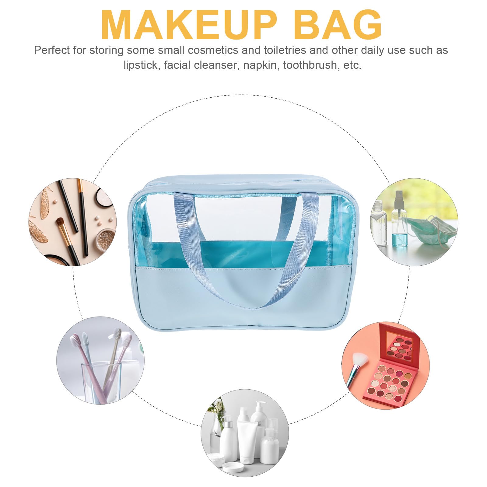 NULYLU large blue waterproof cosmetic case with handle, spacious travel toiletry organizer pouch for women, ideal for daily use.
