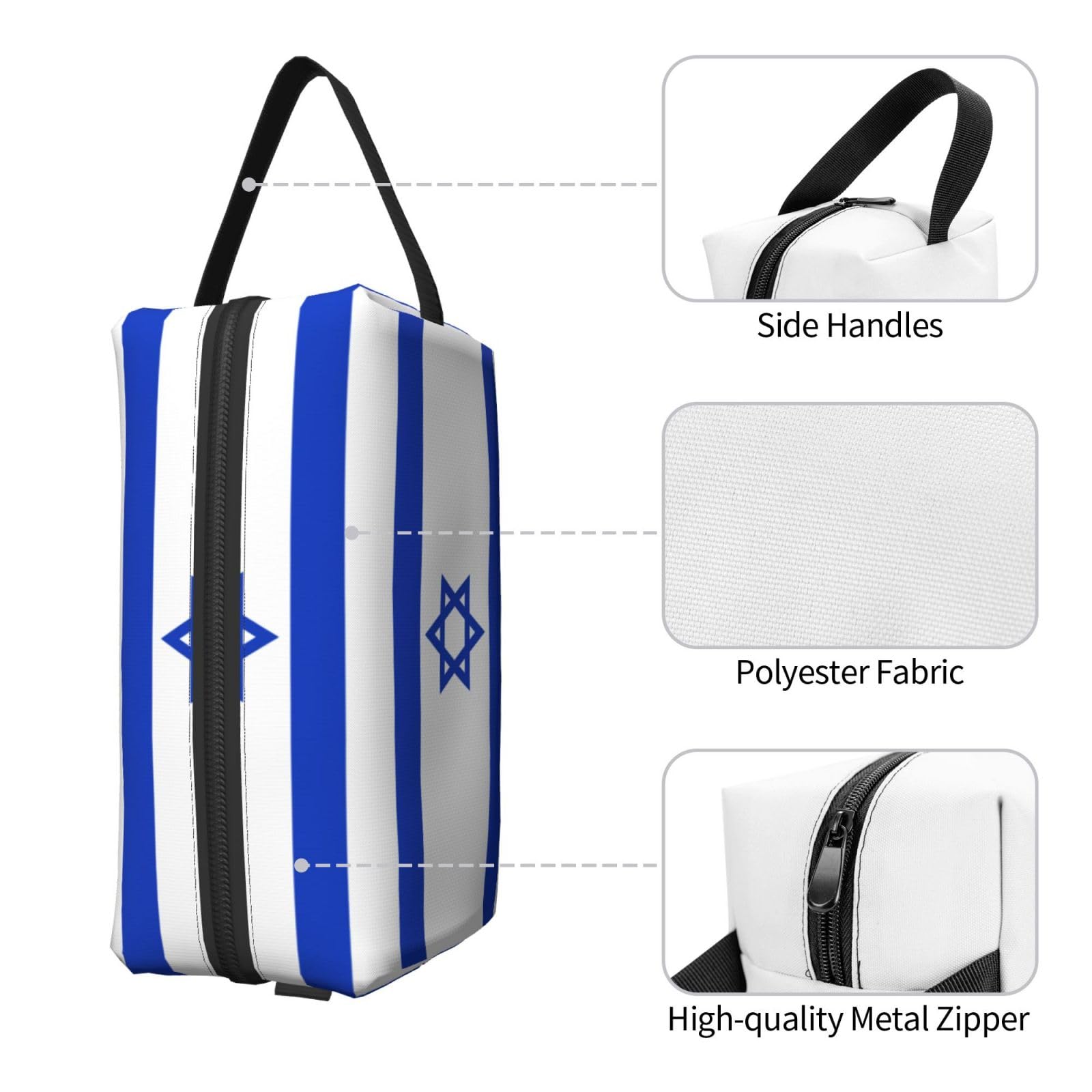 SXZVVBN Israeli flag large capacity travel toiletry bag made of durable Oxford cloth with multiple compartments and cosmetic storage.