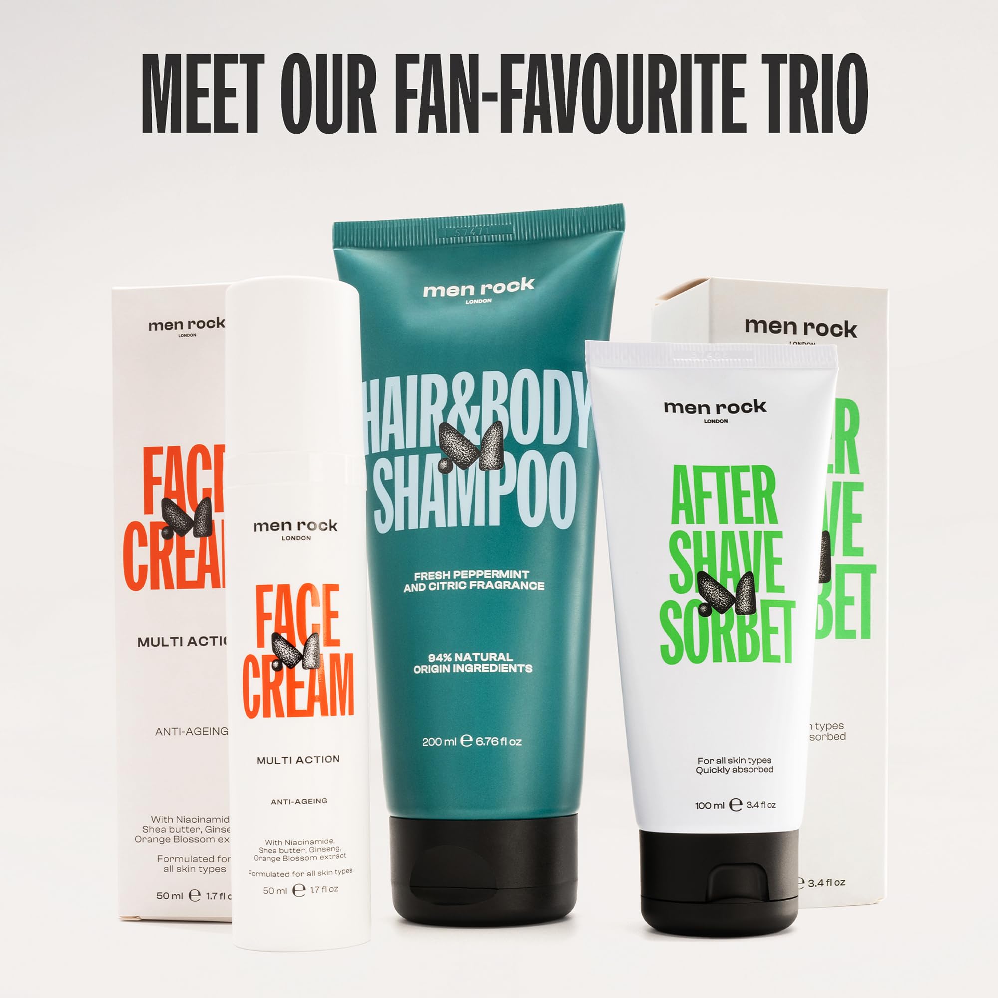 Men Rock Face Cream multi-action anti-aging moisturizer for men, showing the 1.7 oz bottle with pump dispenser.