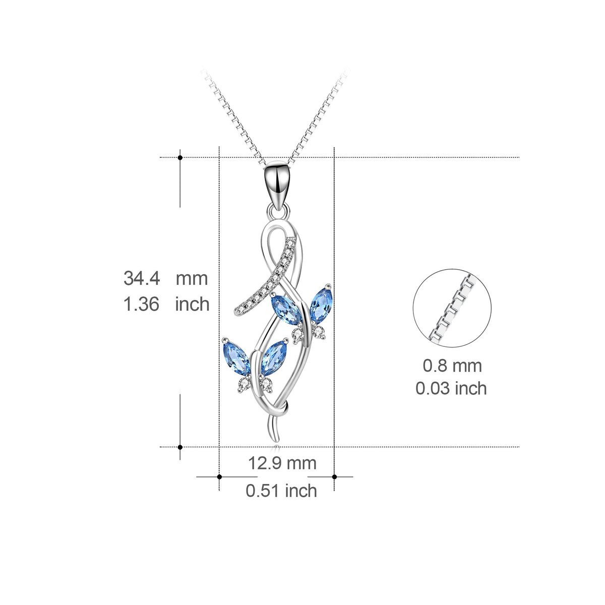 AOBOCO Sterling Silver Infinity Butterfly Pendant Necklace with Simulated Aquamarine Blue Crystals, Anniversary Birthday