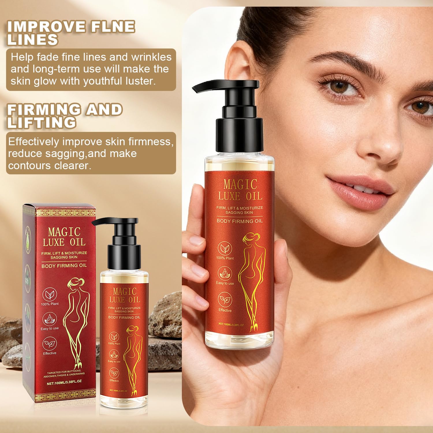Magic Body Firming Oil, Silk Body Oil for Women, Hydrating Tightening Care for Arms, Abdomen, Thighs, Luxury Spa Gifts 3.38 Fl Oz