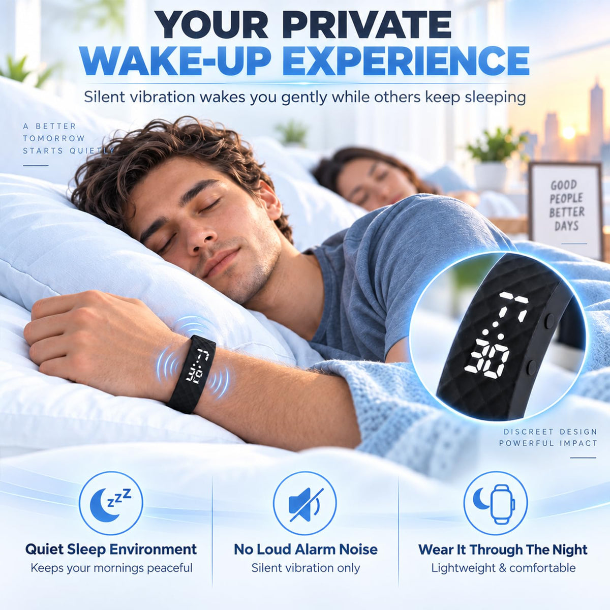GPQVTVM Alarm Clock for Heavy Sleepers Vibrating Wristband Bracelet Watch Silent – alternate angle
