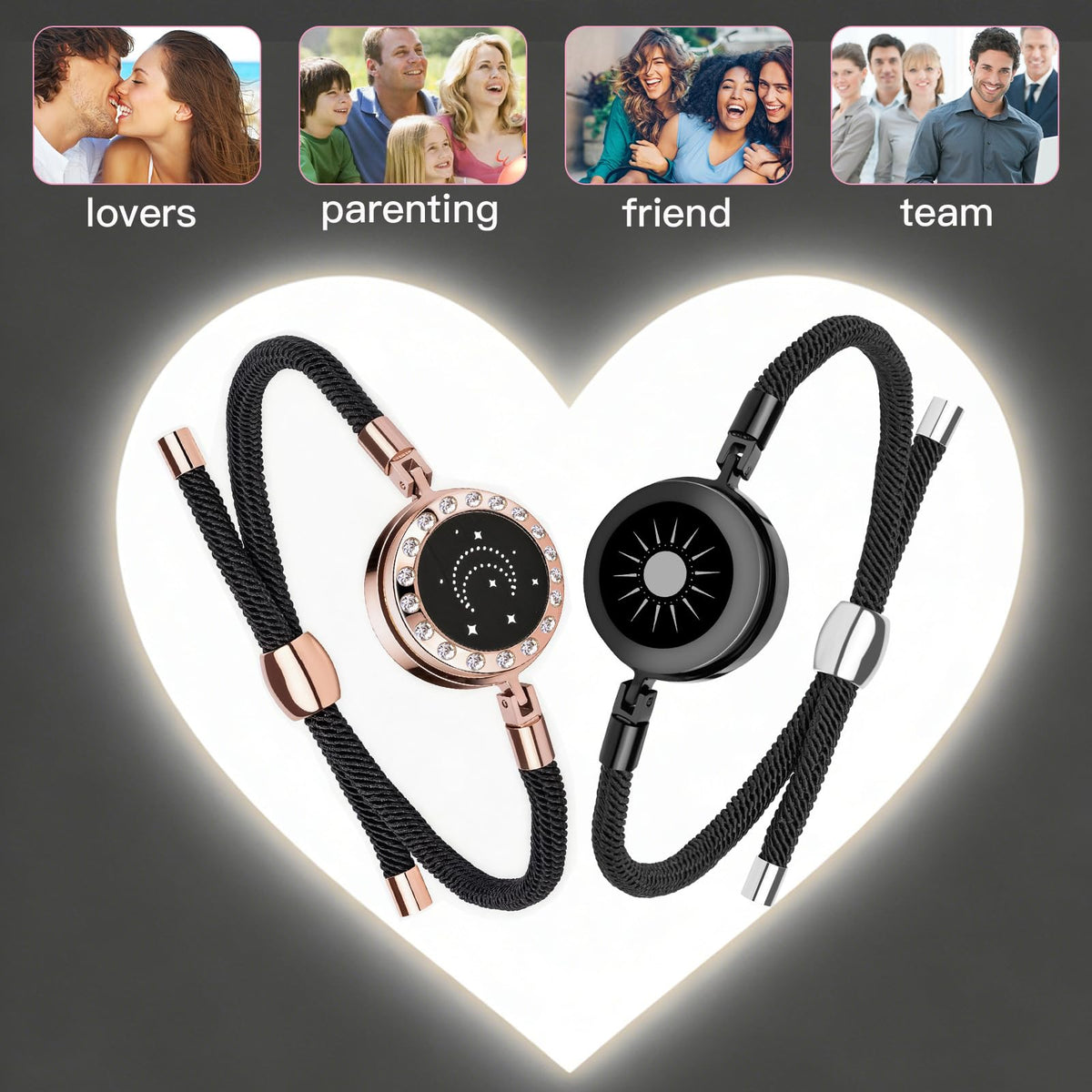 EAOYAO Long Distance Touch Bracelets, Vibration & Light up Remote Smart Matching Couples Bracelet for Couple Long Distan