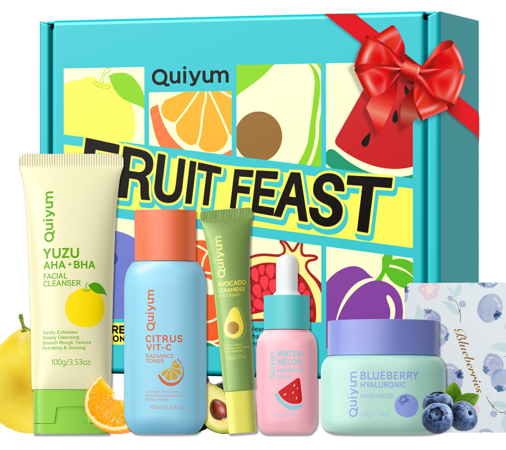 QUIYUM Fruit Skincare Set for Teen Girl, 5 Daily Routine Beauty - Product Imagery