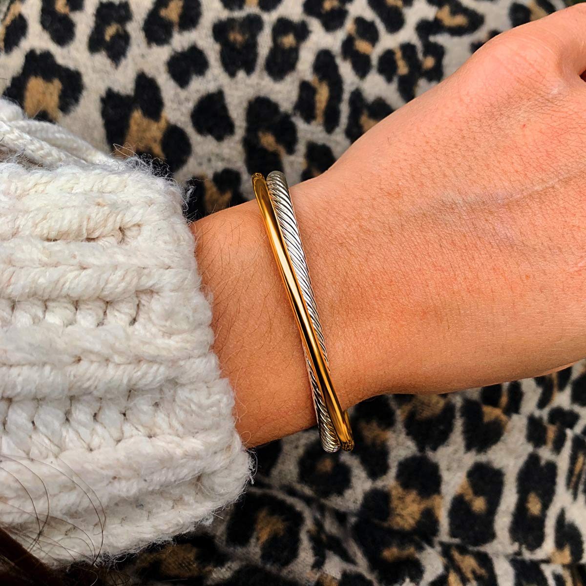 UNY JEWEL Jewelry Make a Statement with Our Two Tone Twisted Cable Wire Ball Weave Cuff Bangle Makes a Thoughtful and St