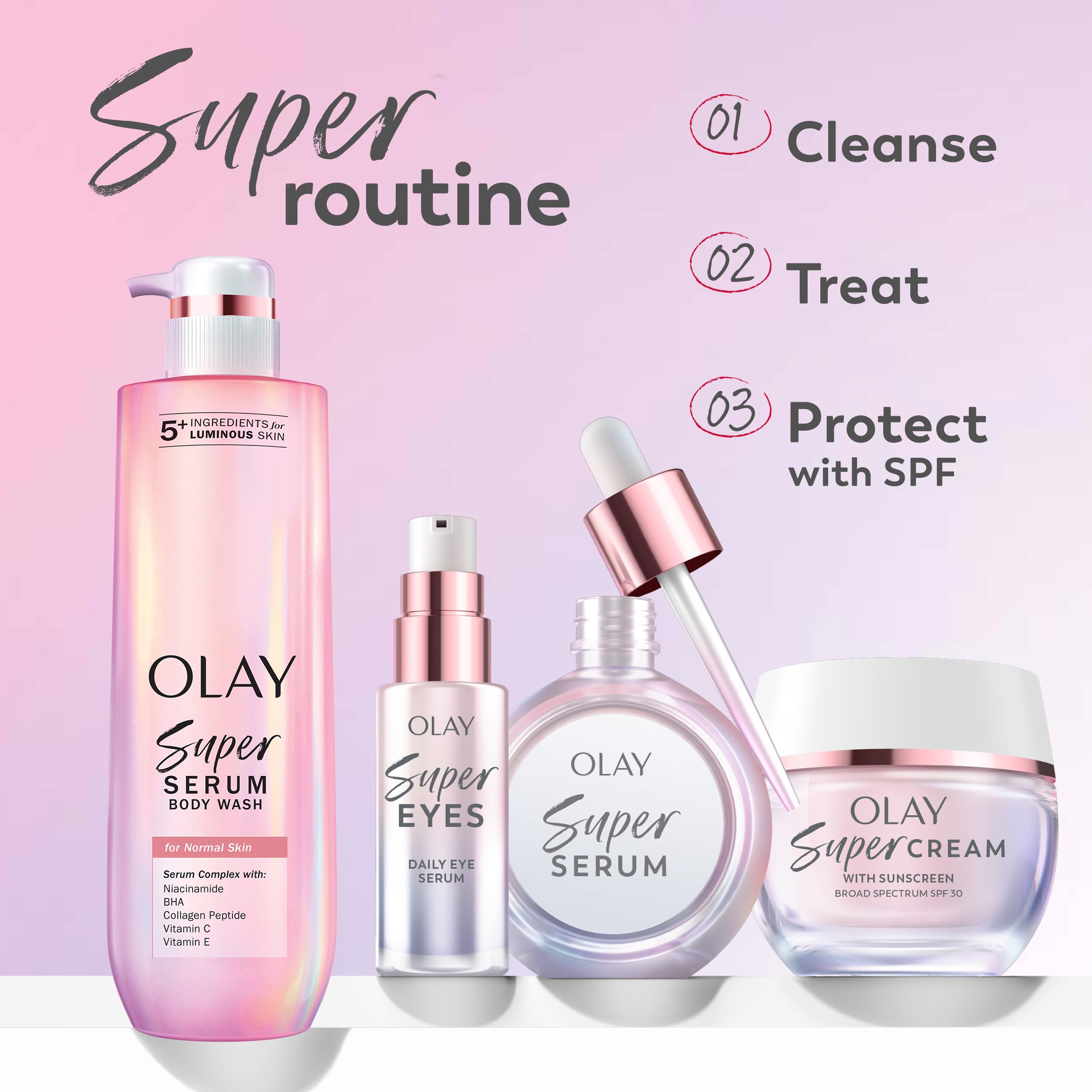 Olay Super Cream SPF 30 sunscreen with lightweight face moisturizer, hydrating and brightening with niacinamide and vitamin C.