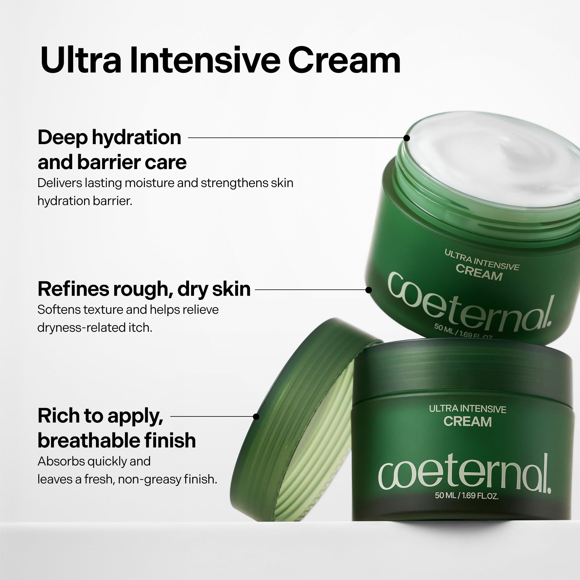 coeternal Ultra Intensive Hydrating Korean face moisturizer with niacinamide, arginine, algae extracts, for dry, oily, sensitive skin