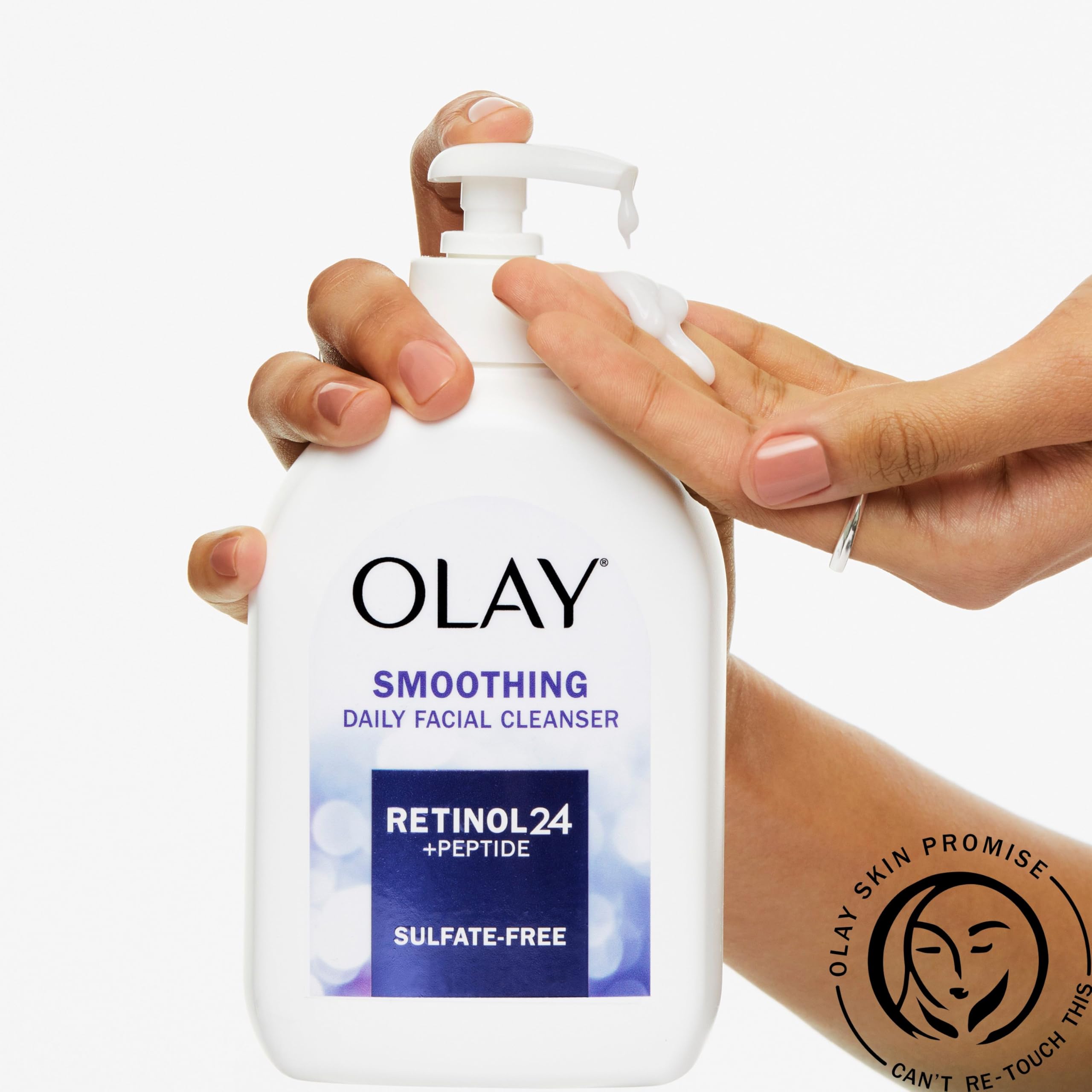 Olay daily facial cleanser with retinol, peptides, and glycerin in a 16 oz cream for smooth, hydrating, anti-aging skin care.