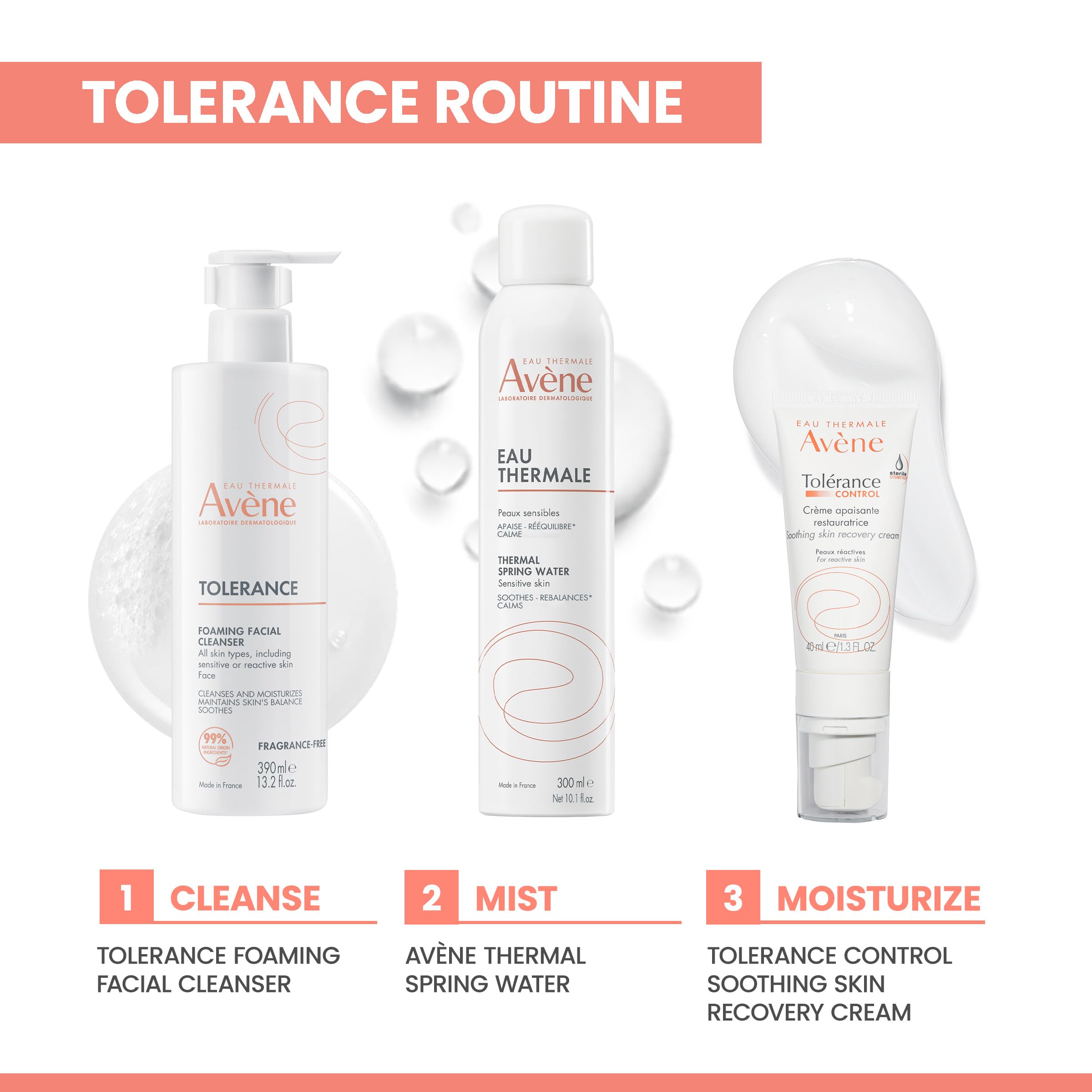 Avène Tolérance Gentle Foaming Facial Cleanser for sensitive skin in a 5 oz bottle, designed for gentle cleansing.