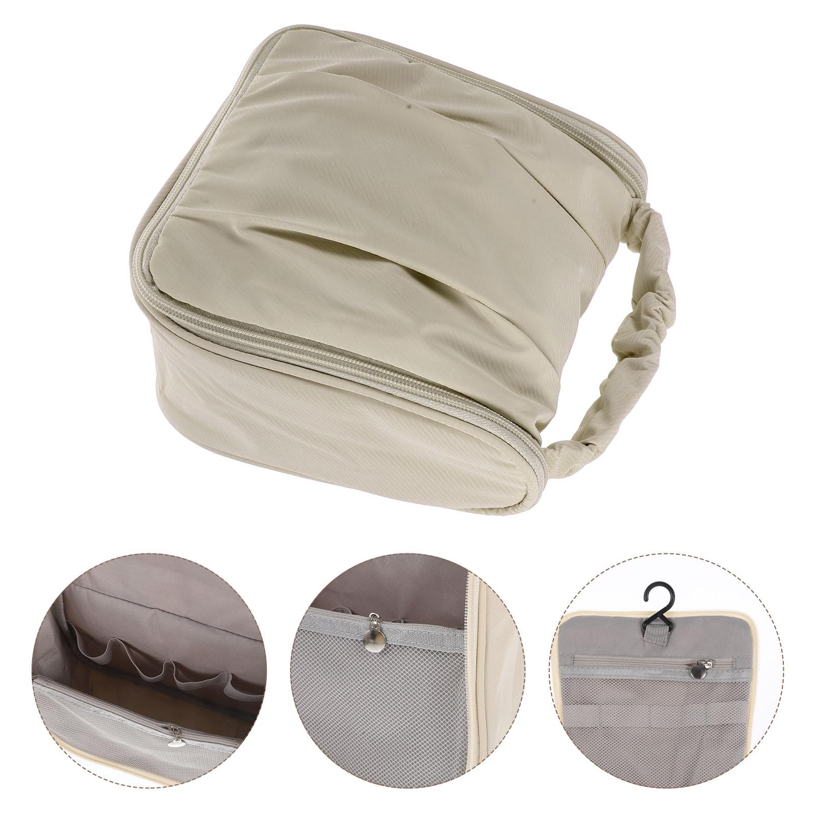 TOVINANNA large beige waterproof travel cosmetic case with handle, ideal for women's makeup and toiletries on outdoor trips