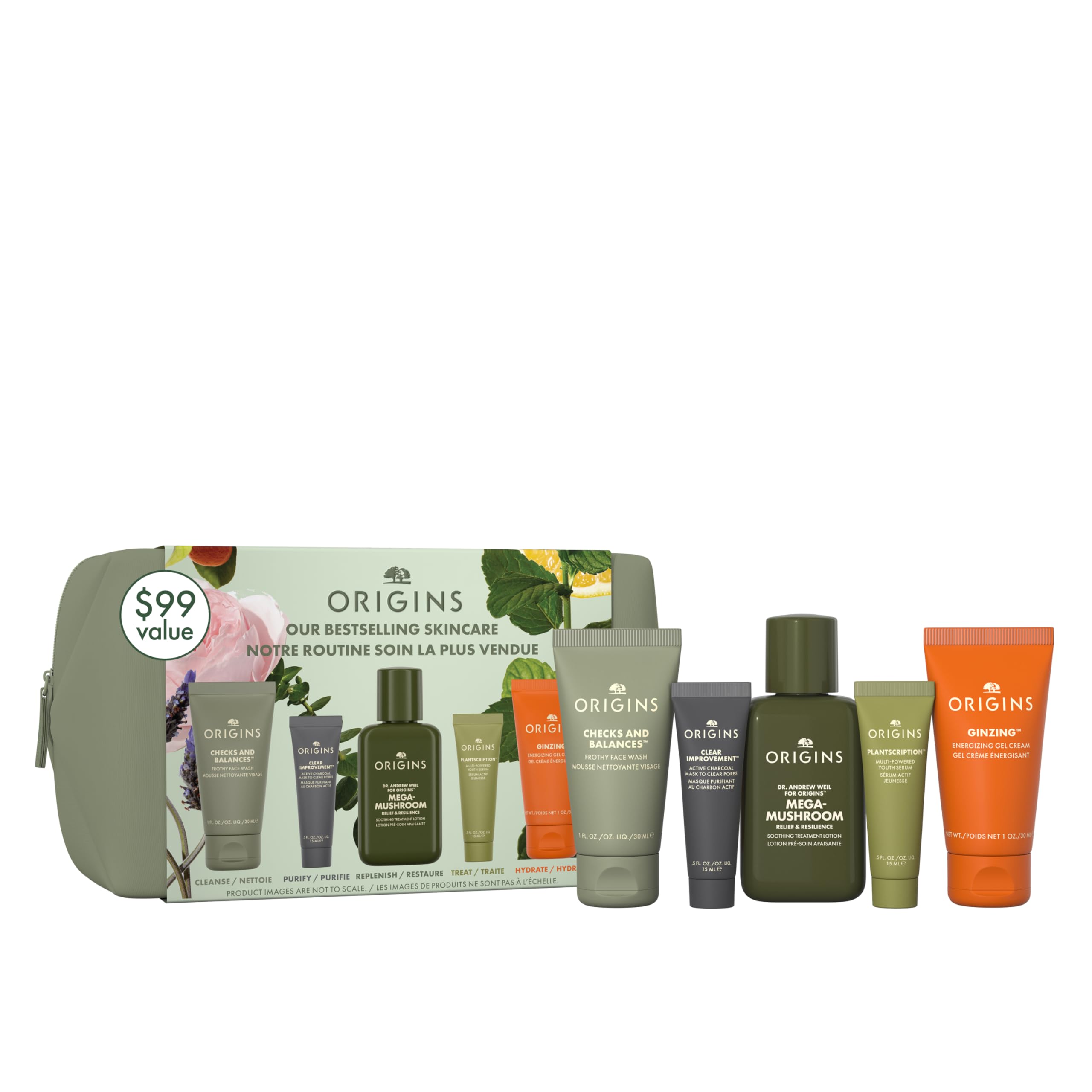 Origins Bestselling Skincare Set | Features Cleanser, Mask, - Product Imagery