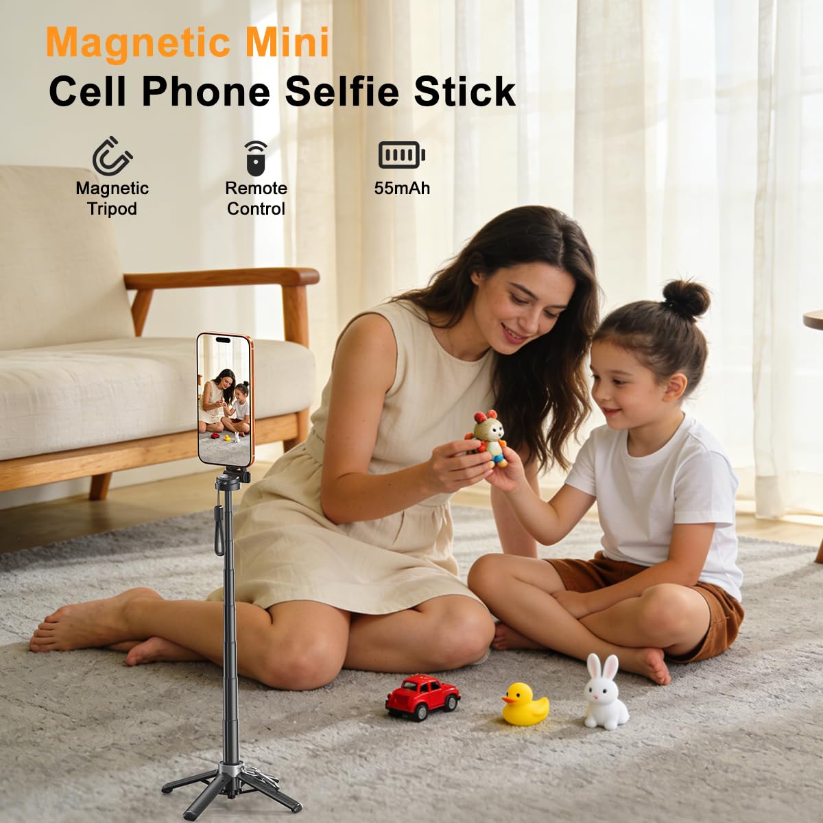 XO Upgrated 5-in-1 Magnetic Selfie Stick with Remote for Cell Phone 360° Rotation.Can Transforms into Mini Tripod/Camera