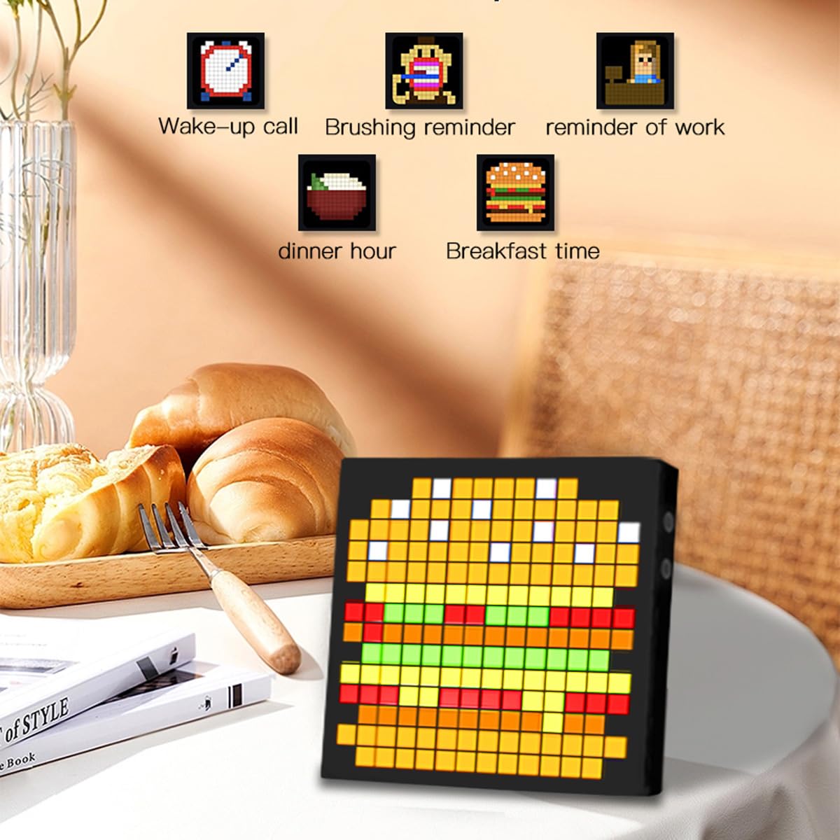 AVEKI LED Pixel Display, 16x16 Pixel Art DIY Display Screen Matrix Panel with Fun Text and Digital Clock, RGB Cool Smart