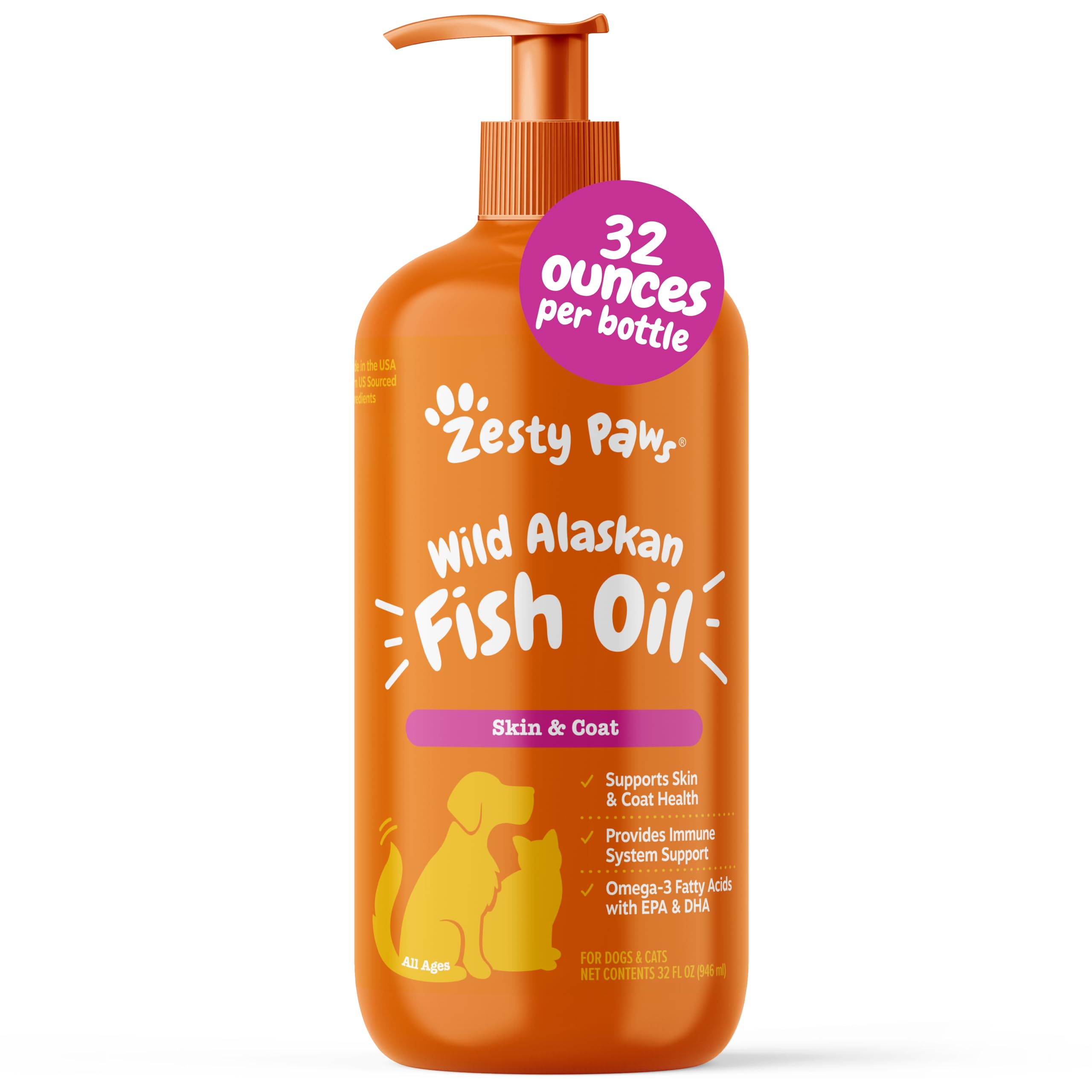 Zesty Paws Fish Oil for Dogs & Cats - Omega 3 for Dogs, 32 oz - Product Imagery