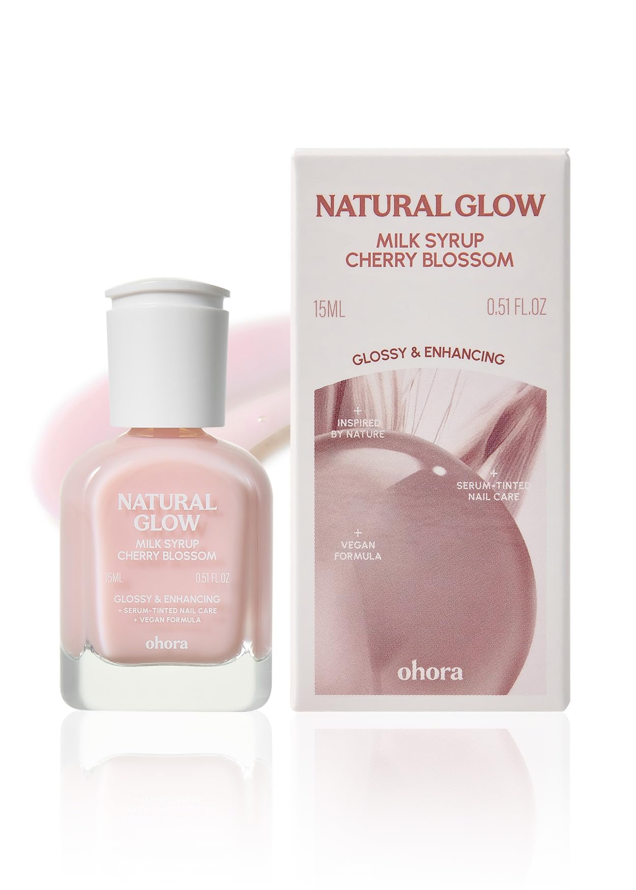 ohora Natural Glow Milk Syrup Nail Strengthener (Cherry Blossom) - Tinted Nail Hardener for Brittle, Damaged Nails, Quick-Dry Glossy Finish, Nail Repair & Growth, 15 mL