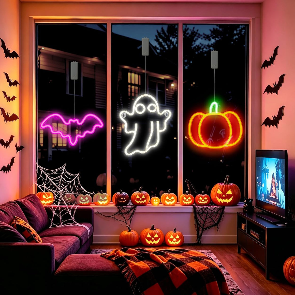 Brisum 3Pack Rechargeable Halloween Window Lights,4/6/12H Timer,Sharp Outlines – close-up detail