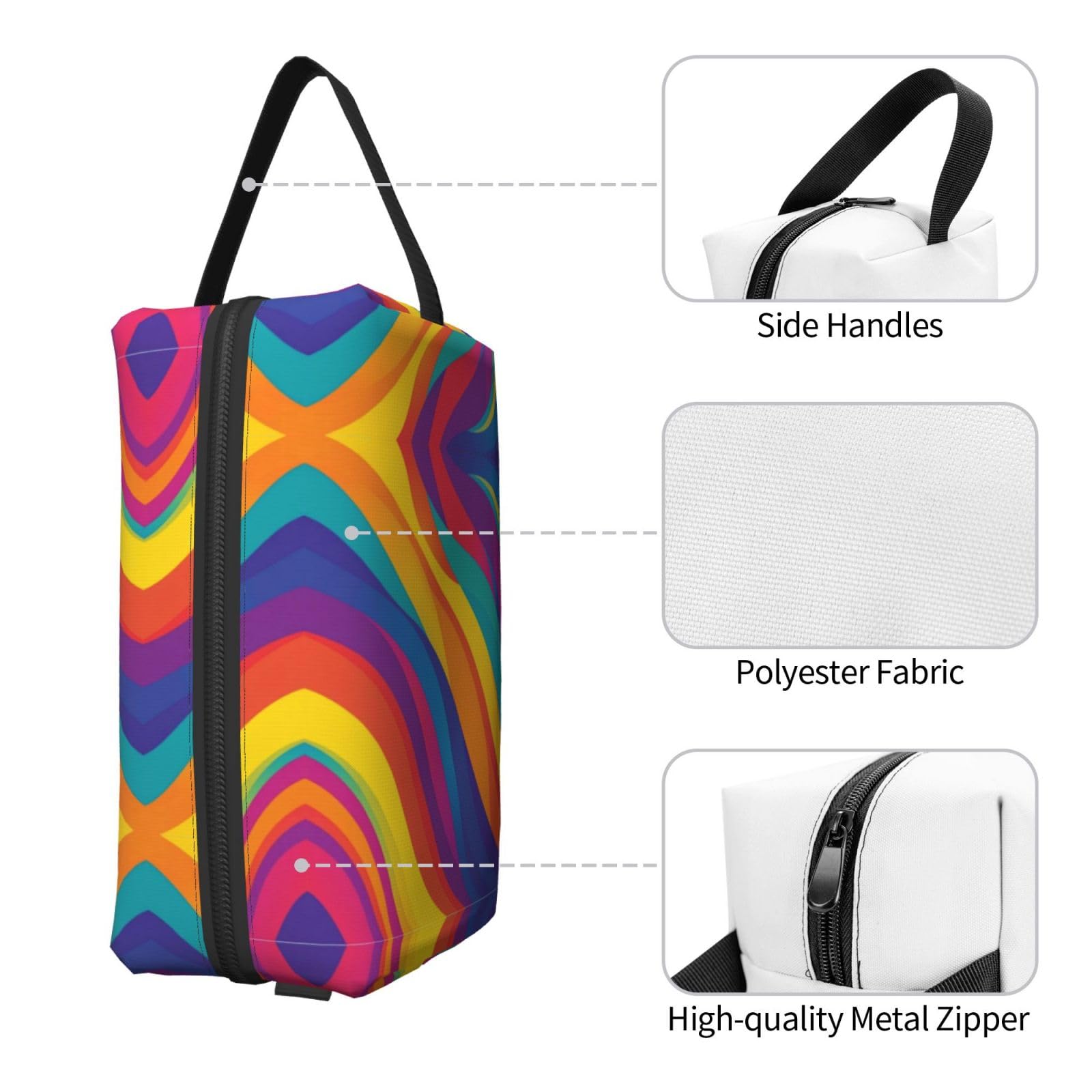 SXZVVBN large capacity travel toiletry bag with colorful textured patterns, durable Oxford cloth, and multiple compartments for cosmetics.