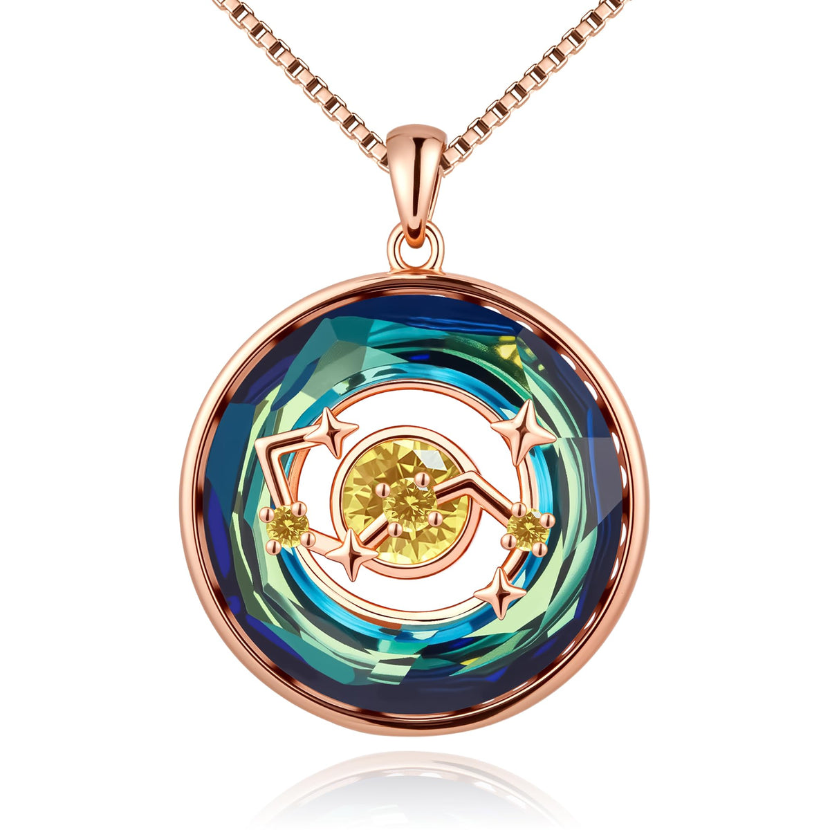 Distance S925 Sterling Silver Zodiac Constellation Birthstone Necklace for Women – 11-Scorpio(10.24-11.22)-Citrine, Neck