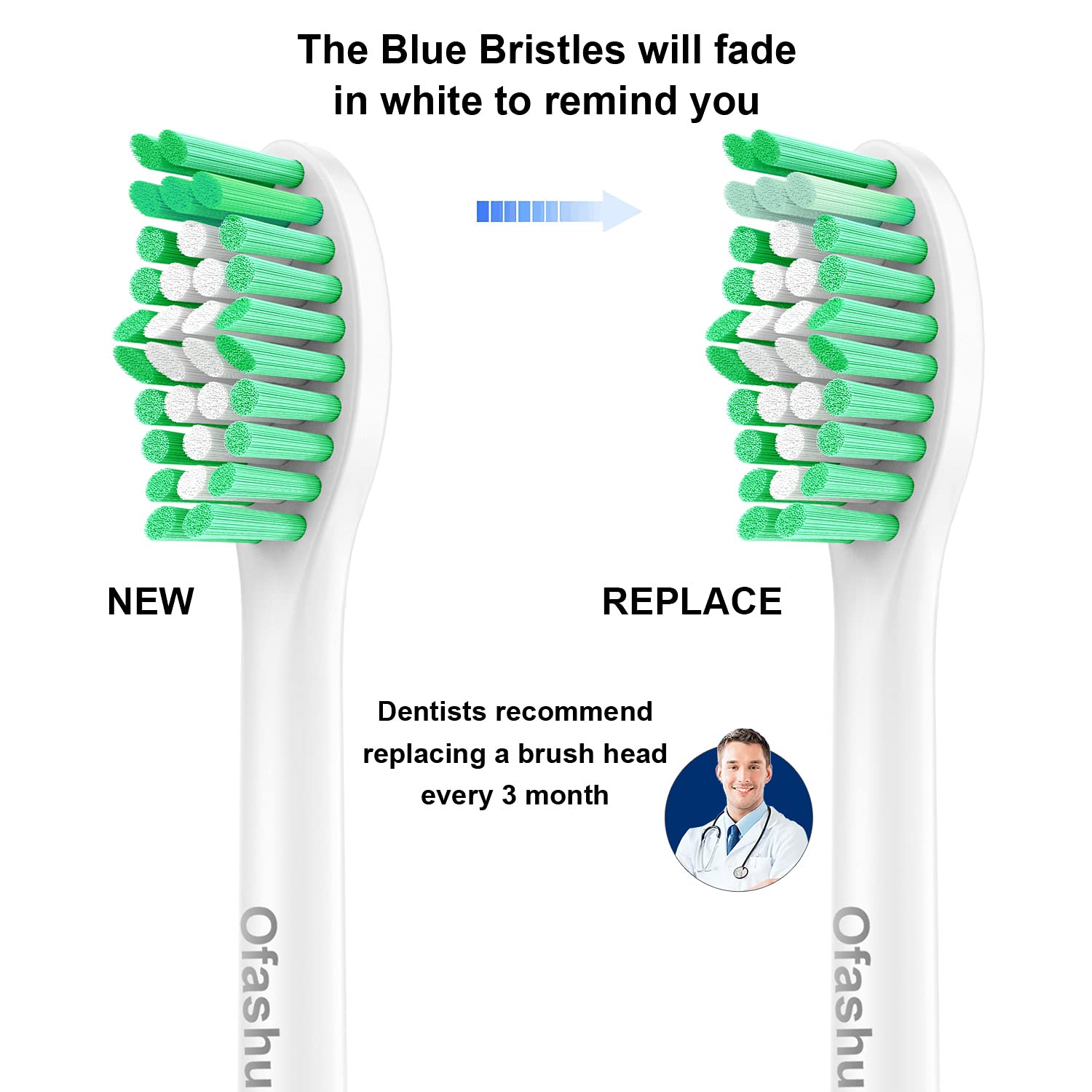 Ofashu replacement toothbrush heads for Philips Sonicare E-Series, featuring soft bristles and a narrow head for effective cleaning