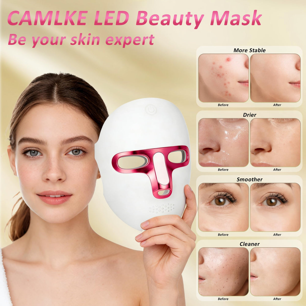 Red Light Therapy for Face LED Facial Mask Rechargeable - CAMLKE Official Imagery - 6