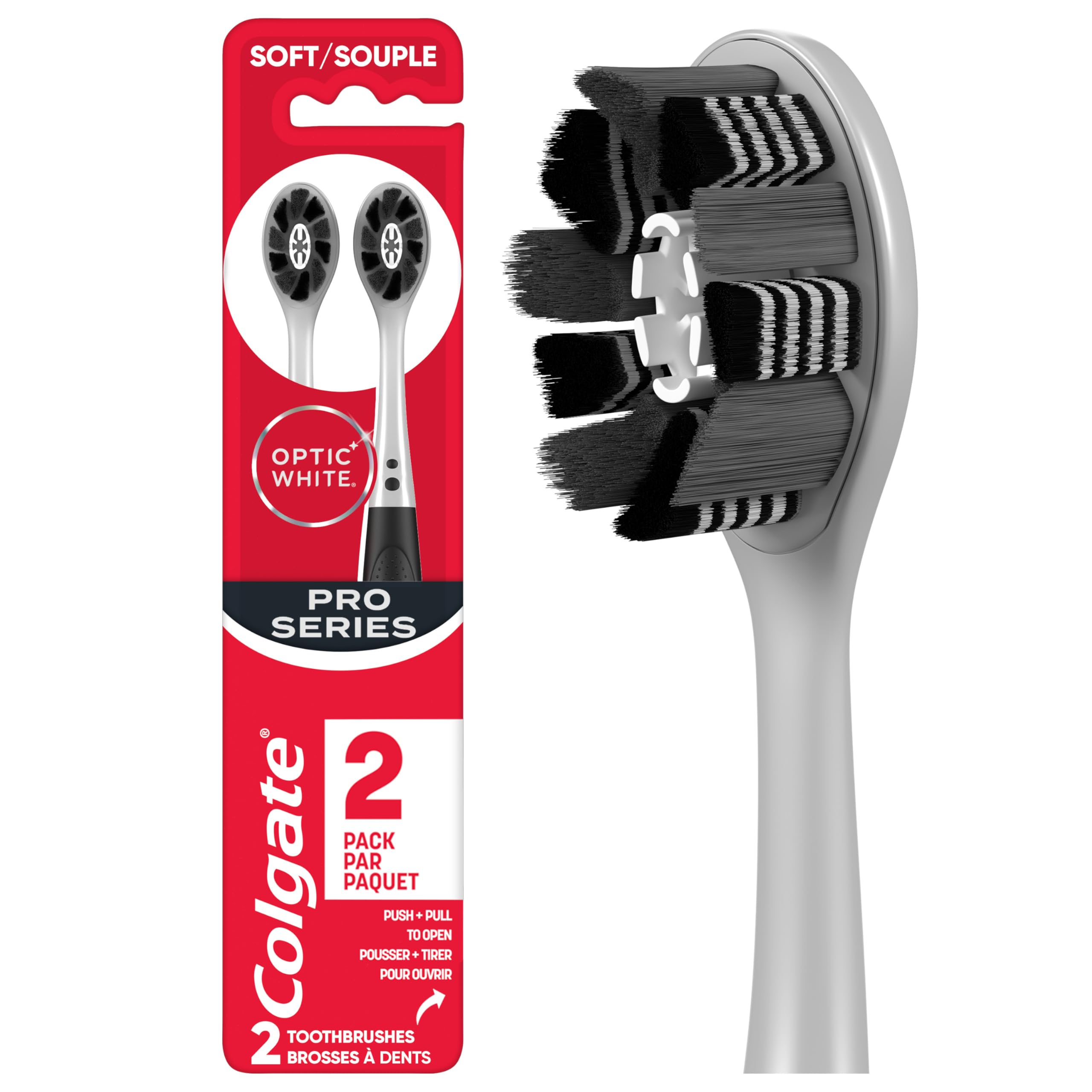 Colgate Optic White Pro Series Charcoal Toothbrushes, Adult Soft - Product Imagery