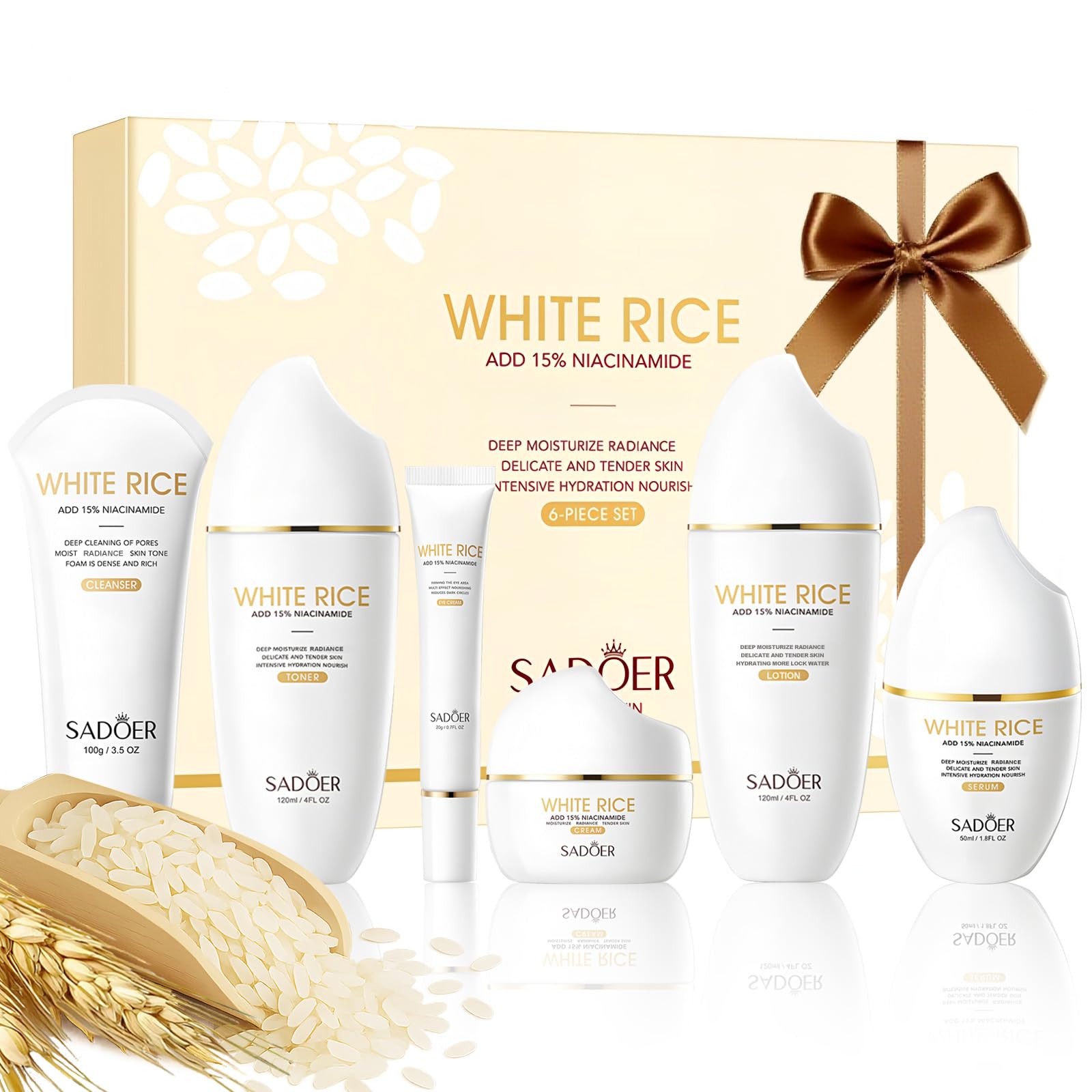 FOR SADOER Rice Niacinamide Skincare Set - 6 Piece Firming - Product Imagery